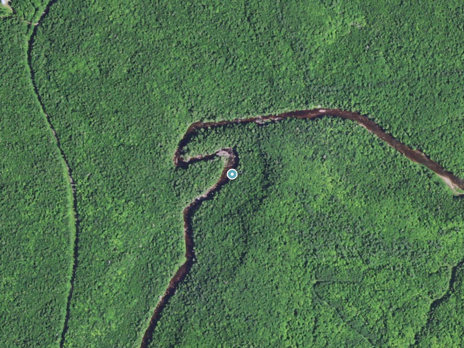 Aerial photo of the same ground around Algonquin Falls near Bessemer, Michigan, for comparison with the lidar view