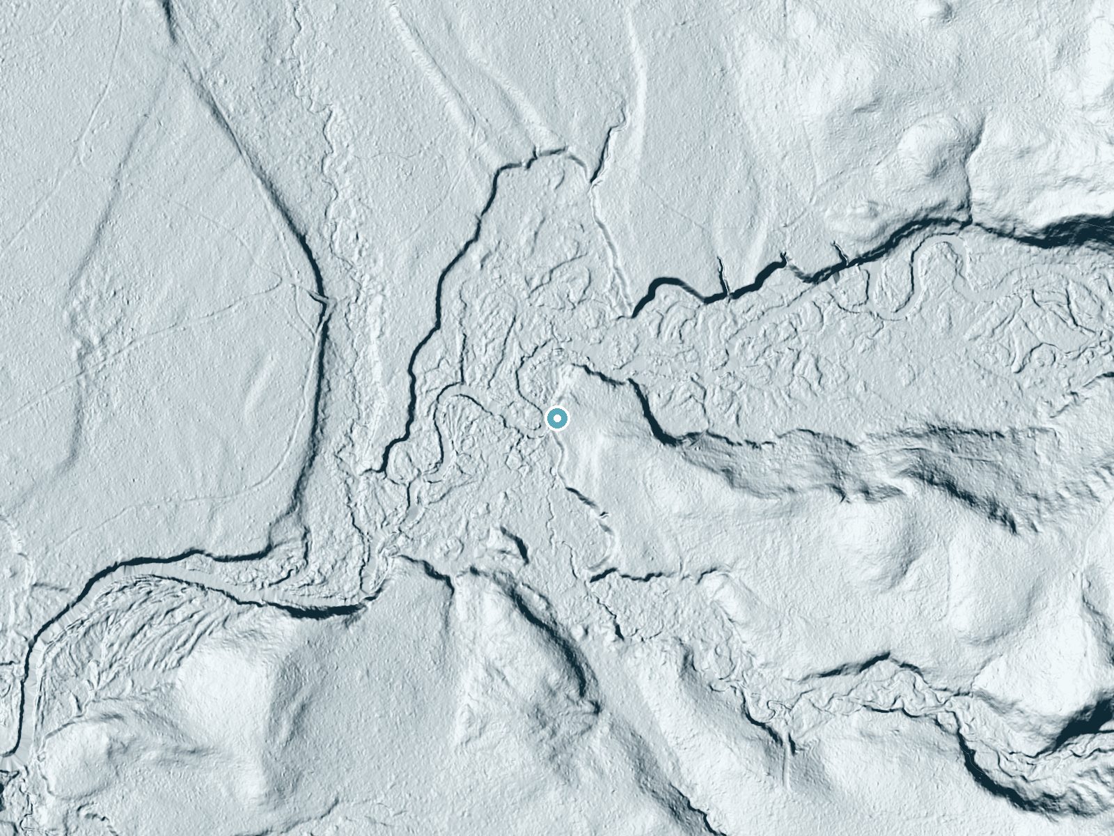LiDAR bare-earth terrain around Upper Falls near Covington, Michigan, showing about 27 feet of drop, a long cascade, facing west