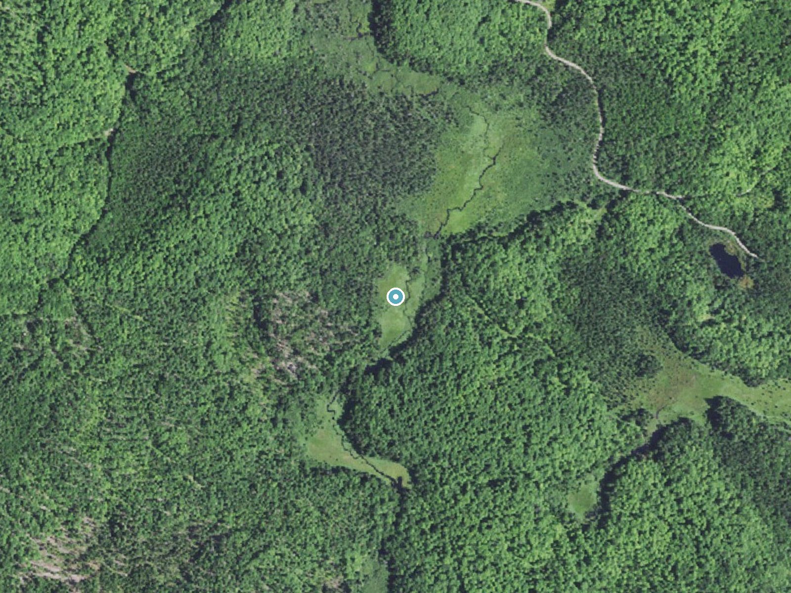 Aerial photo of the same ground around No Name Falls near L'Anse, Michigan, for comparison with the lidar view