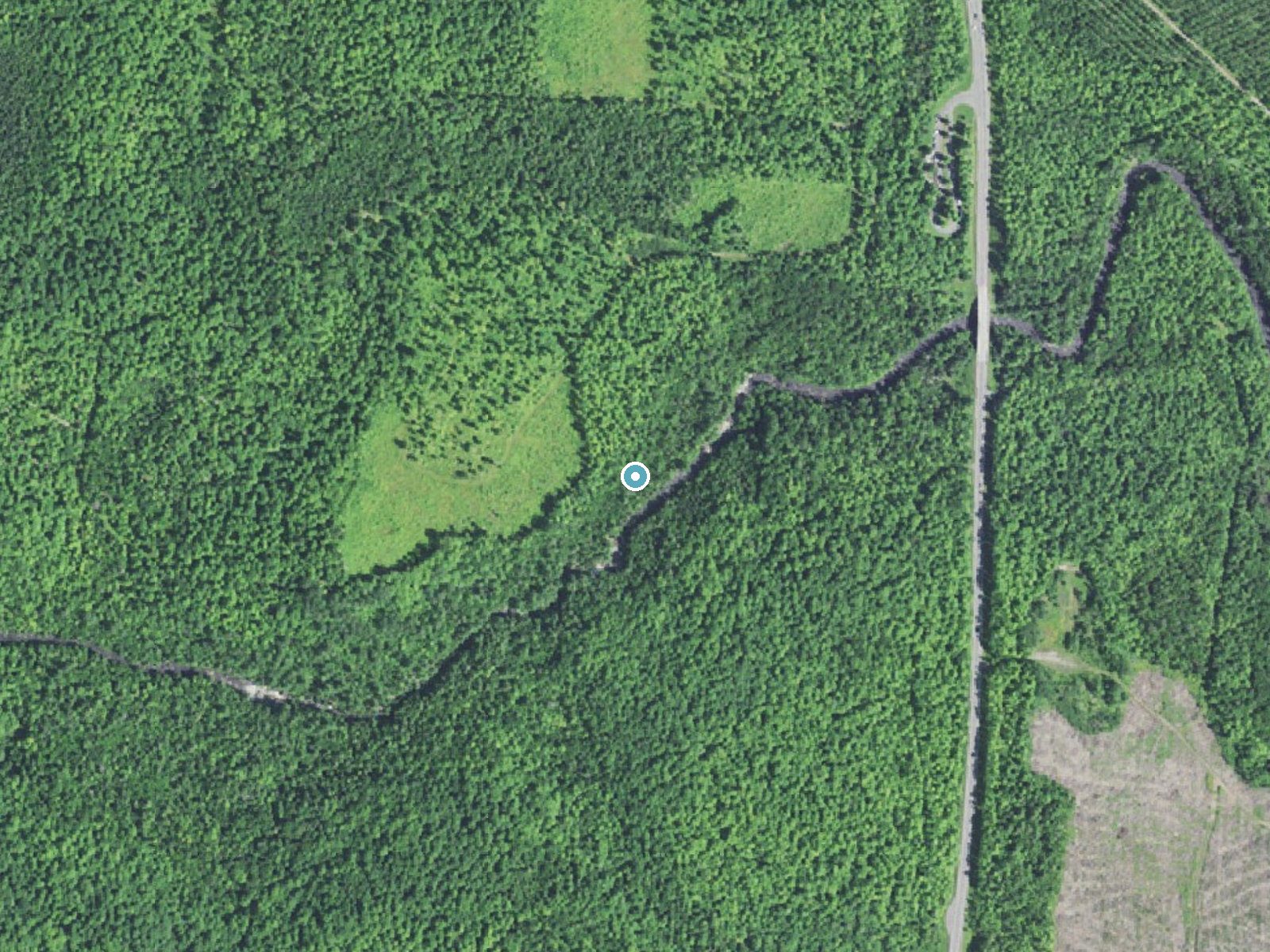 Aerial photo of the same ground around Canyon Falls near Covington, Michigan, for comparison with the lidar view