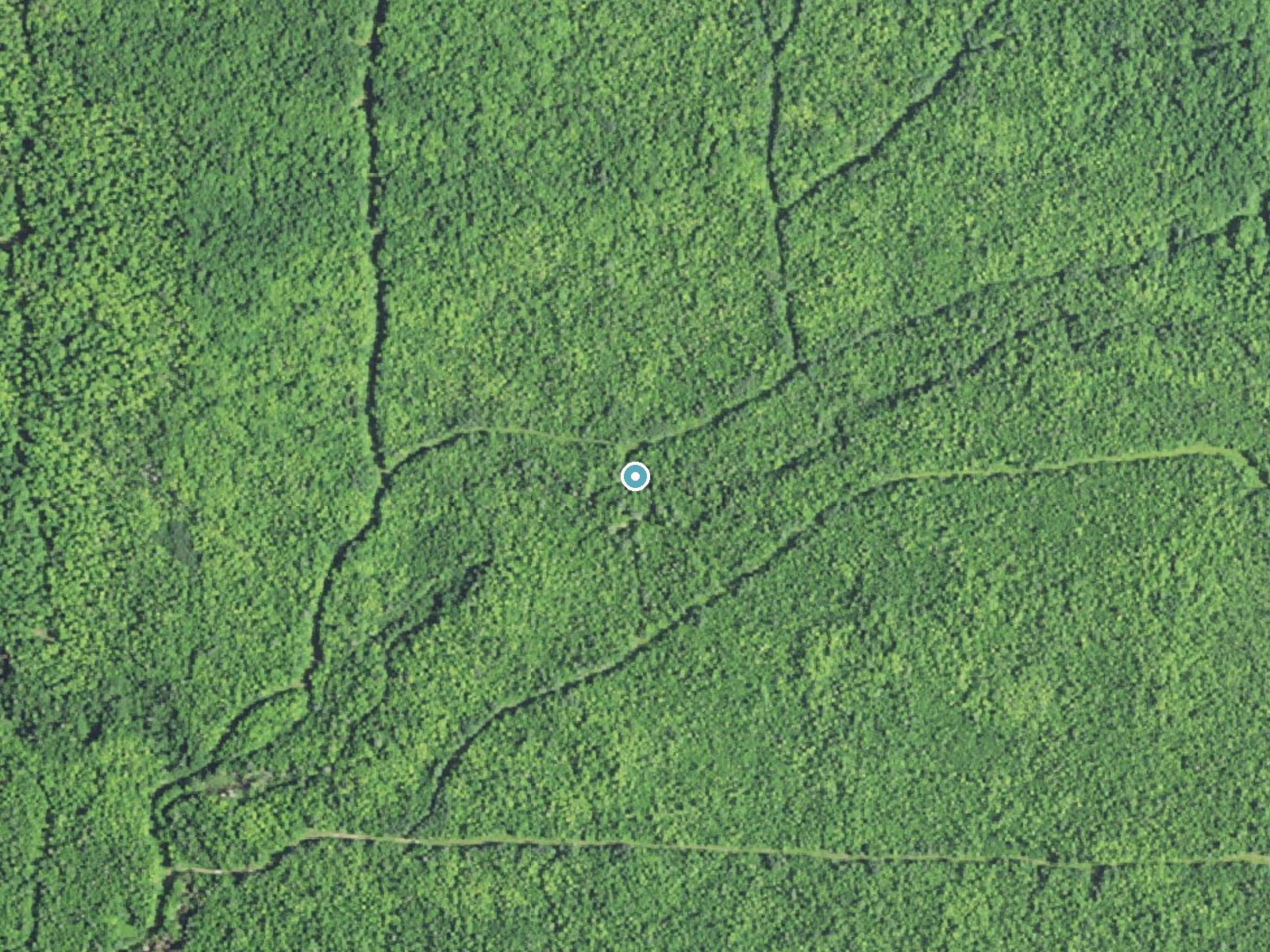 Aerial photo of the same ground around Rapid River Falls near Lake Gogebic, Michigan, for comparison with the lidar view