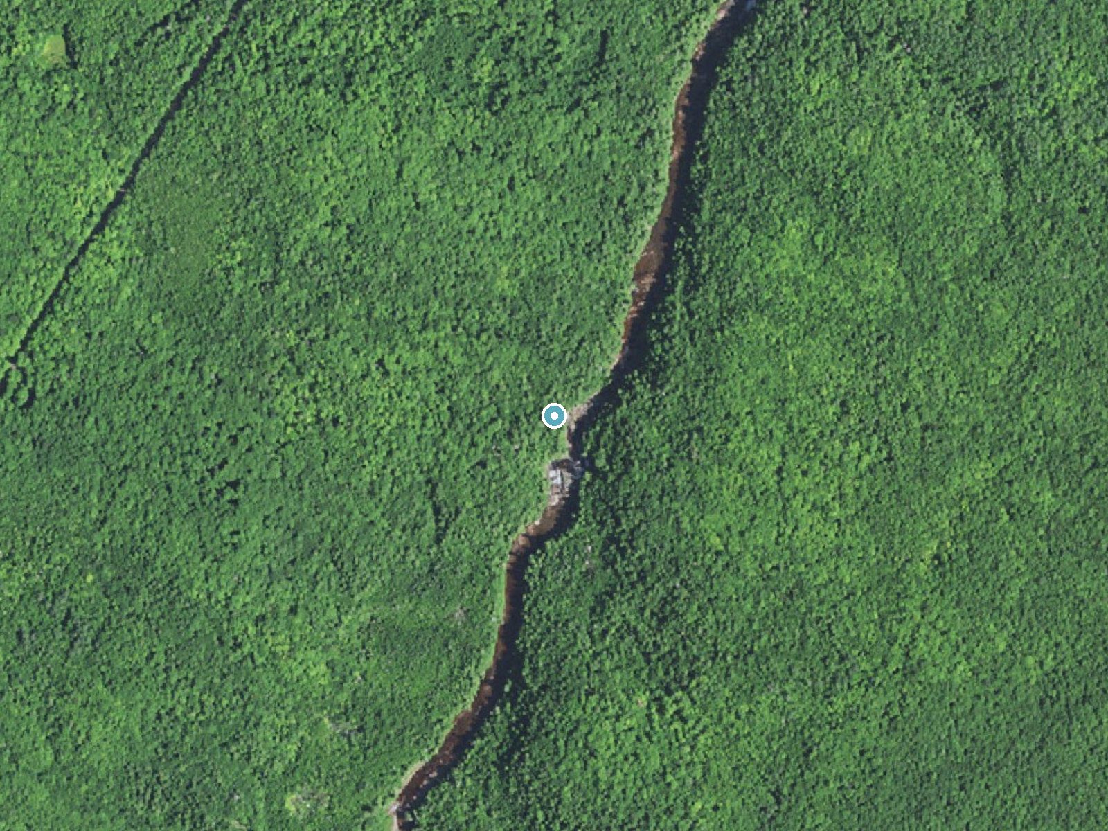 Aerial photo of the same ground around Great Conglomerate Falls near Bessemer, Michigan, for comparison with the lidar view