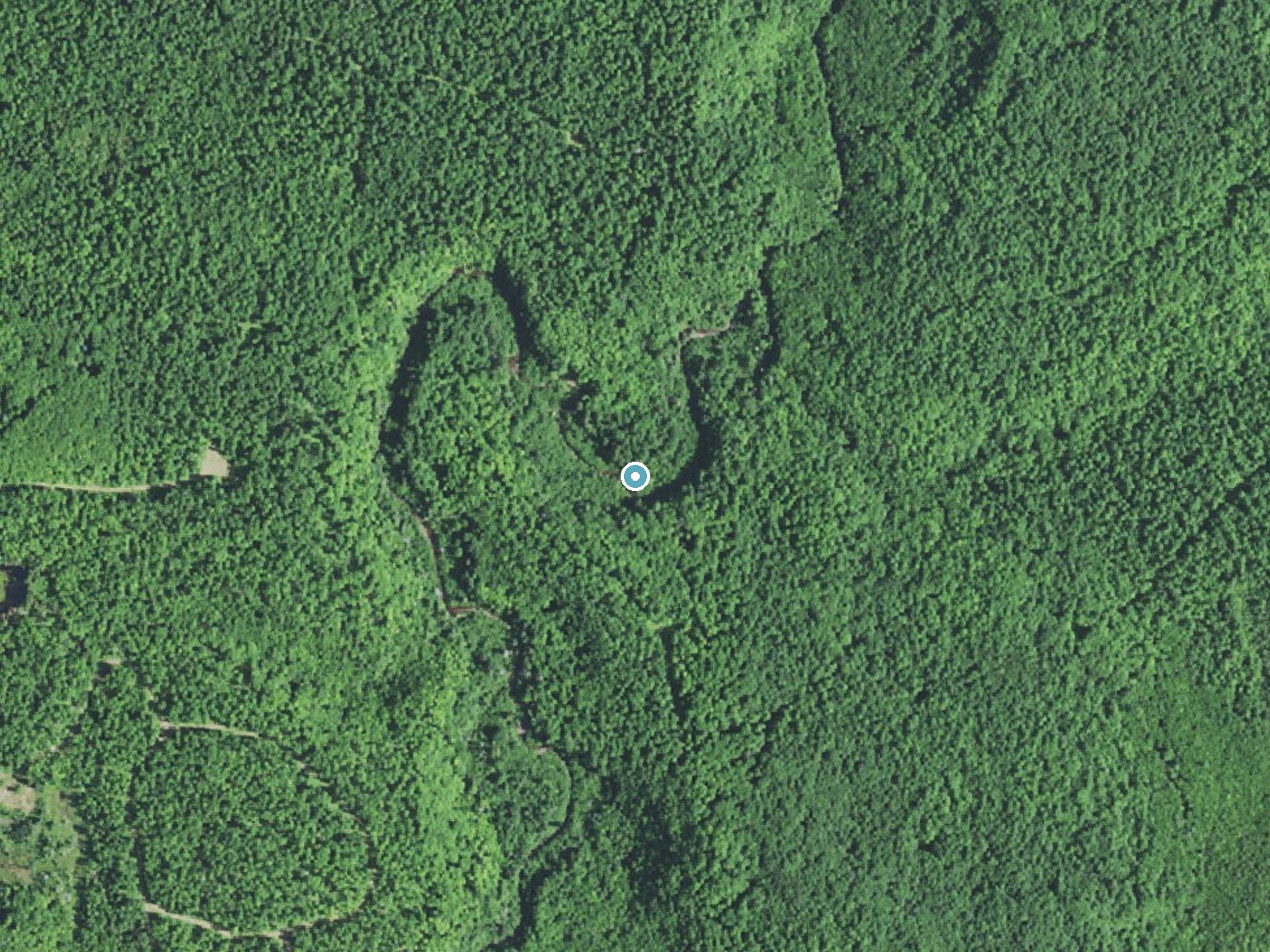 Aerial photo of the same ground around Ogima Falls near Wakefield, Michigan, for comparison with the lidar view