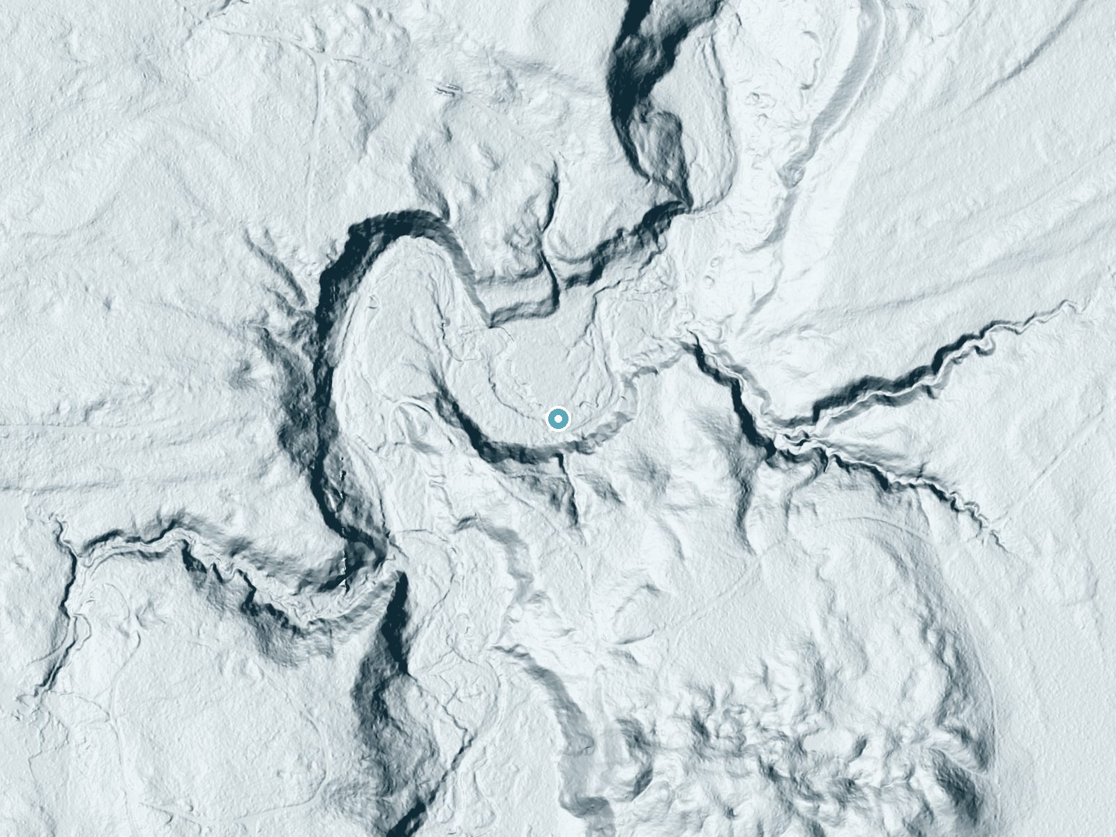 LiDAR bare-earth terrain around Ogima Falls near Wakefield, Michigan, showing about 58 feet of drop, a long cascade, facing north