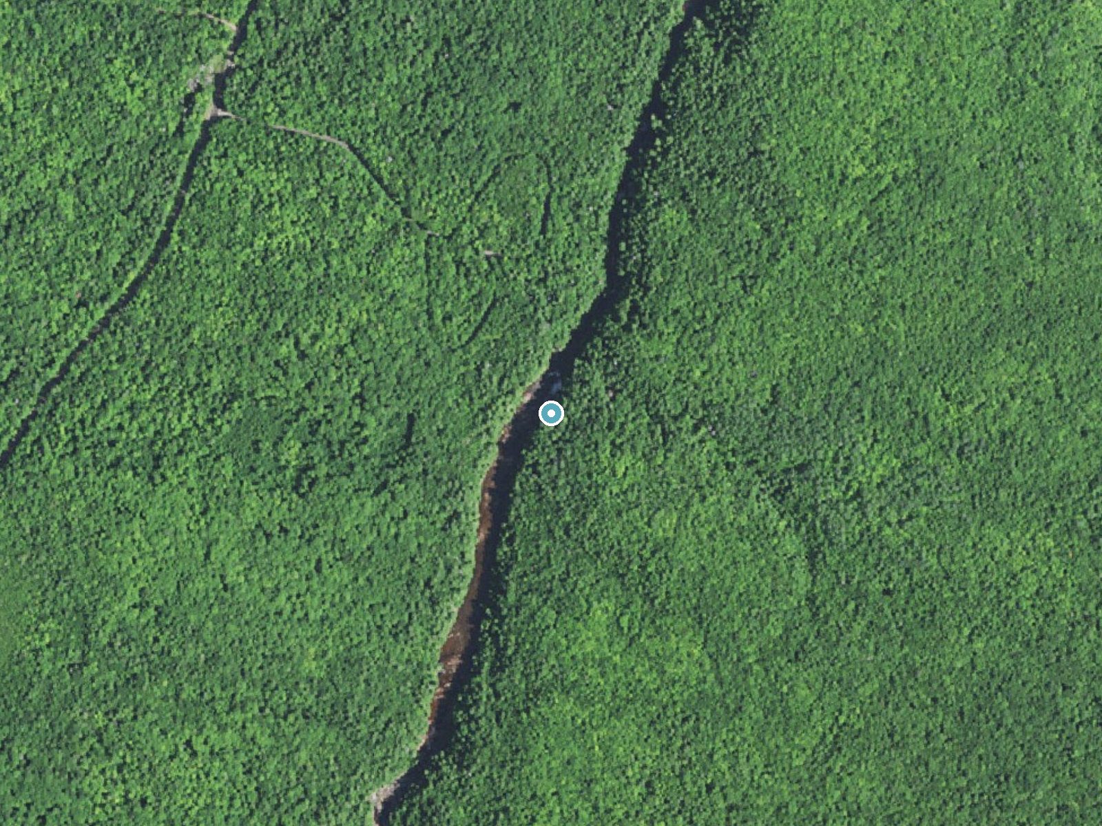 Aerial photo of the same ground around Potawatomi Falls near Bessemer, Michigan, for comparison with the lidar view