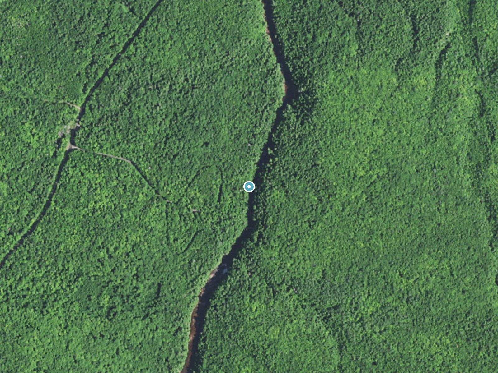 Aerial photo of the same ground around Gorge Falls near Bessemer, Michigan, for comparison with the lidar view