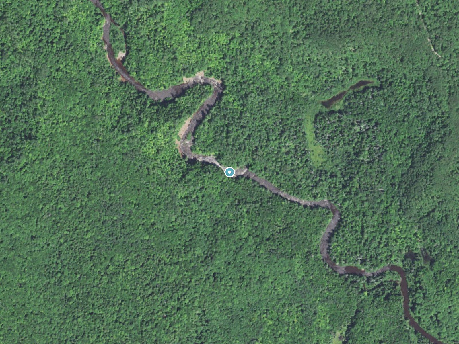 Aerial photo of the same ground around Sturgeon Falls near Pelkie, Michigan, for comparison with the lidar view