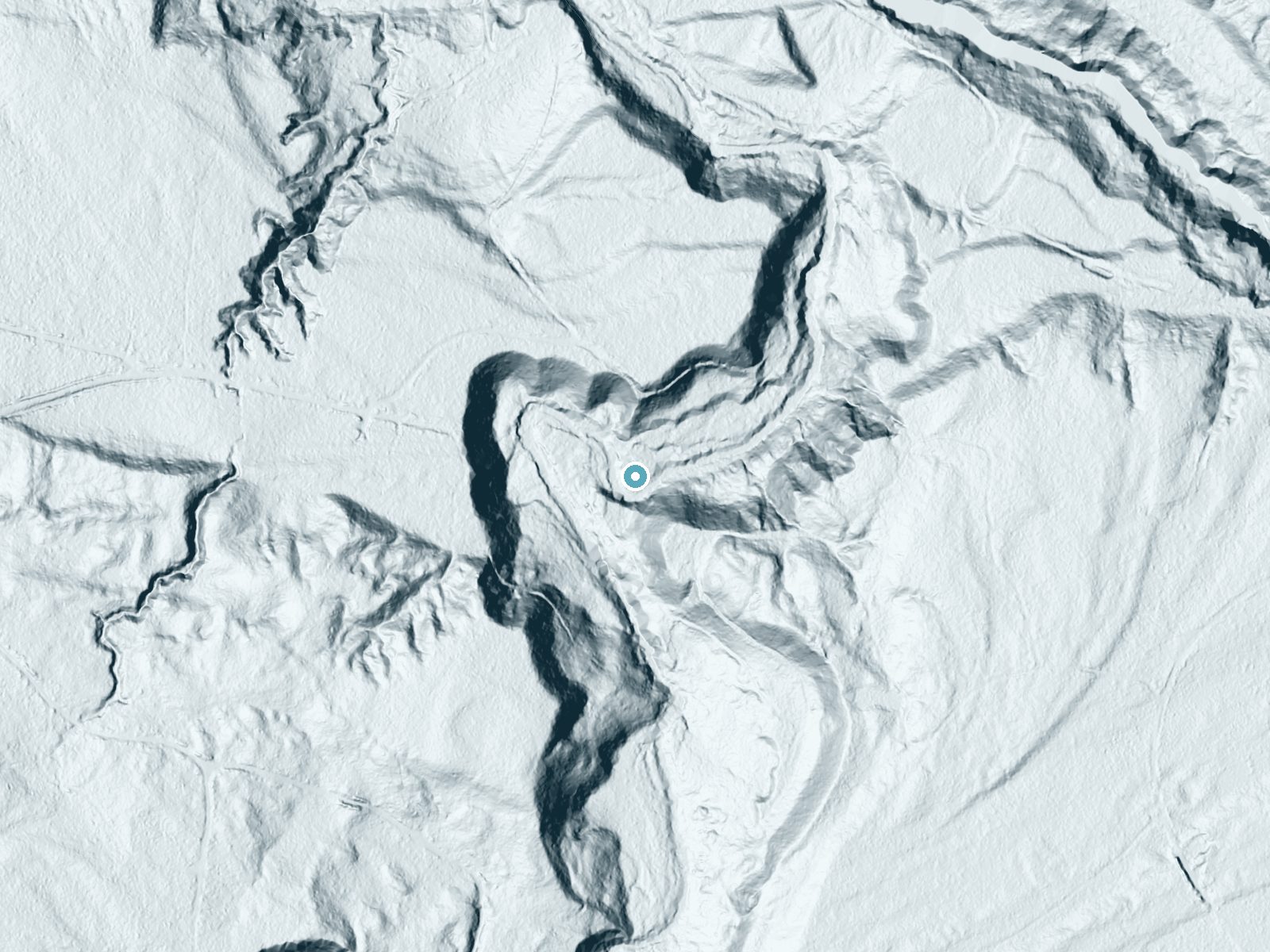 LiDAR bare-earth terrain around Abinodji Falls near Wakefield, Michigan, showing about 105 feet of drop, a steep tiered drop, facing northwest