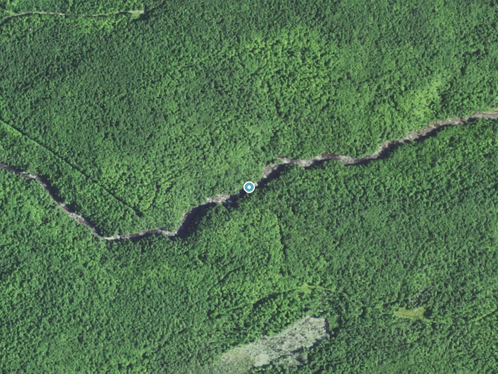 Aerial photo of the same ground around Nokomis Falls near Wakefield, Michigan, for comparison with the lidar view