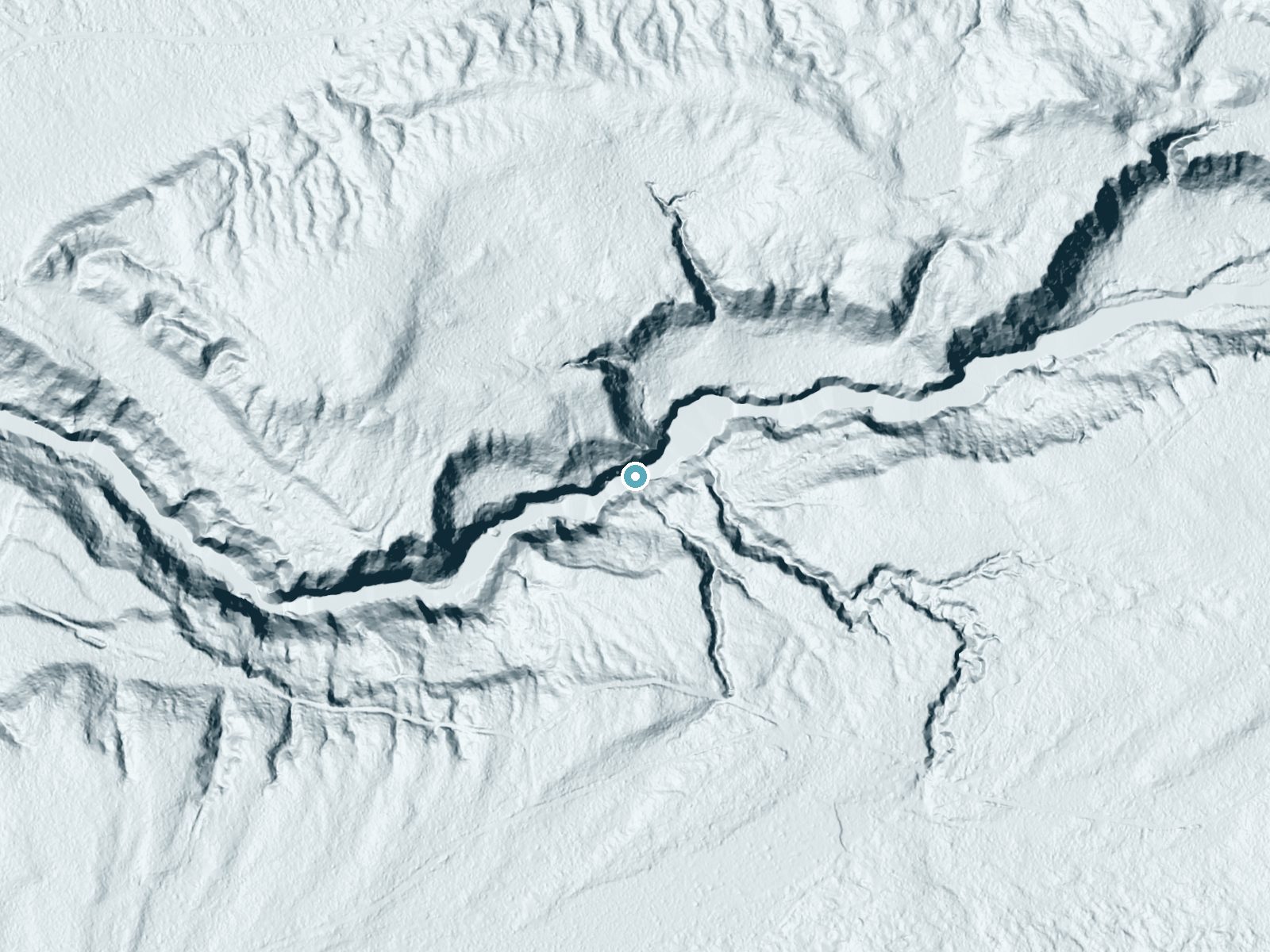 LiDAR bare-earth terrain around Nokomis Falls near Wakefield, Michigan, showing about 113 feet of drop, a steep tiered drop, facing southeast