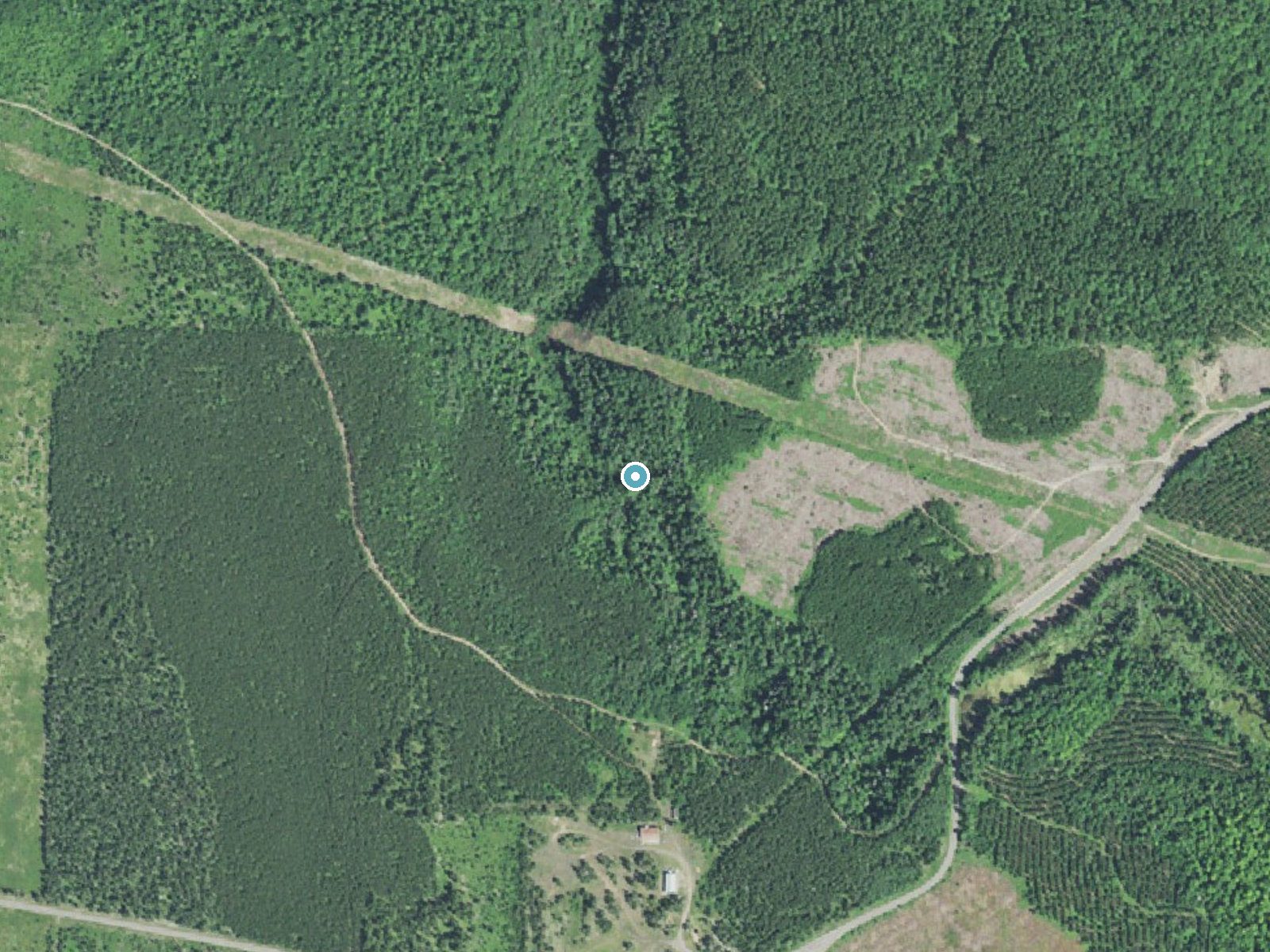 Aerial photo of the same ground around Ogemaw Falls near Baraga, Michigan, for comparison with the lidar view