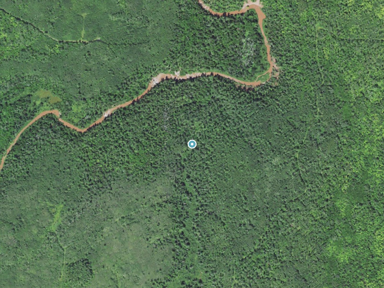 Aerial photo of the same ground around O Kun de Kun Falls near Rockland, Michigan, for comparison with the lidar view
