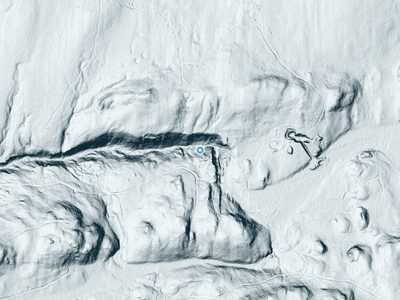 LiDAR terrain view around Plumbago Falls in Michigan, about 127 feet of drop