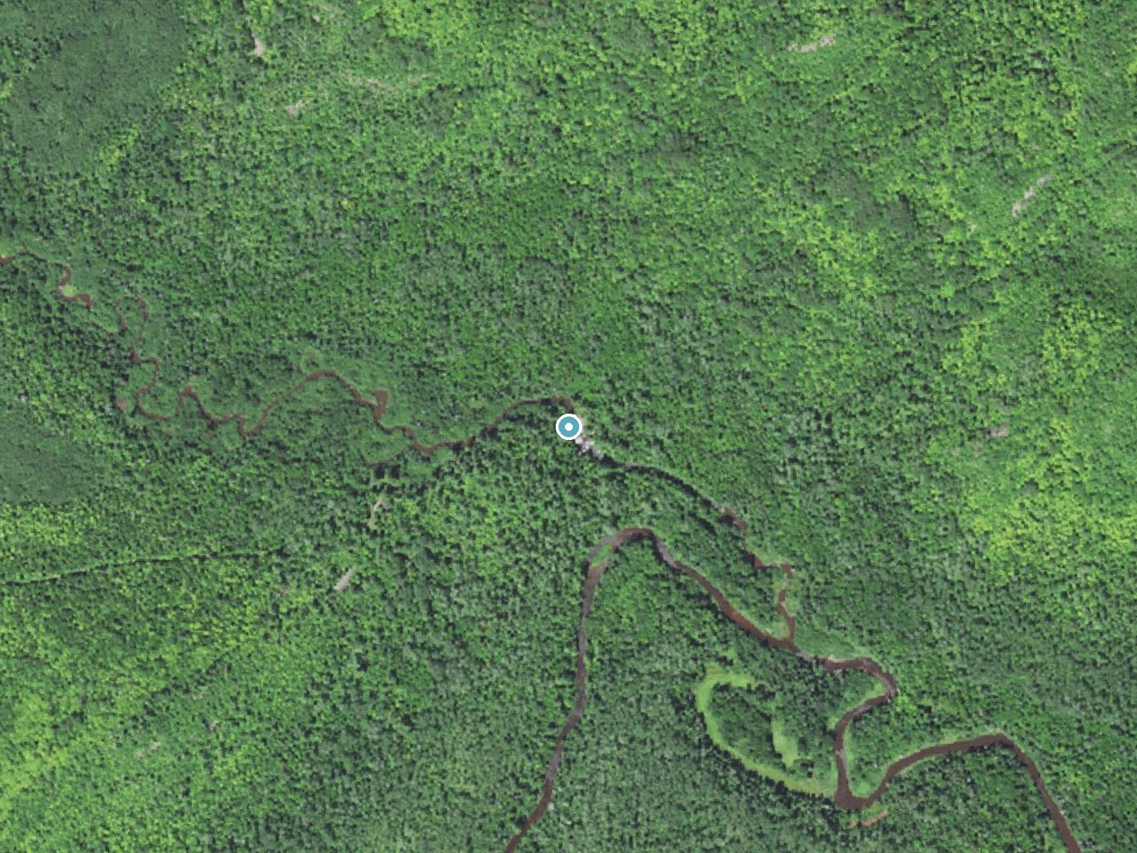 Aerial photo of the same ground around Cascade Falls near Bergland, Michigan, for comparison with the lidar view