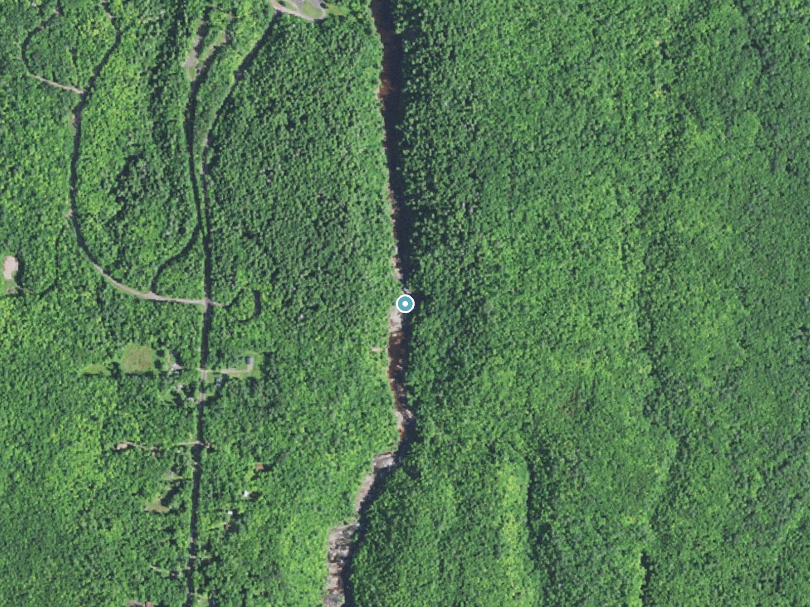 Aerial photo of the same ground around Rainbow Falls near Bessemer, Michigan, for comparison with the lidar view