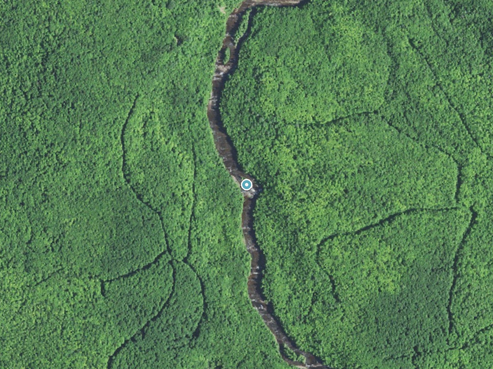 Aerial photo of the same ground around Lepisto Falls near Wakefield, Michigan, for comparison with the lidar view