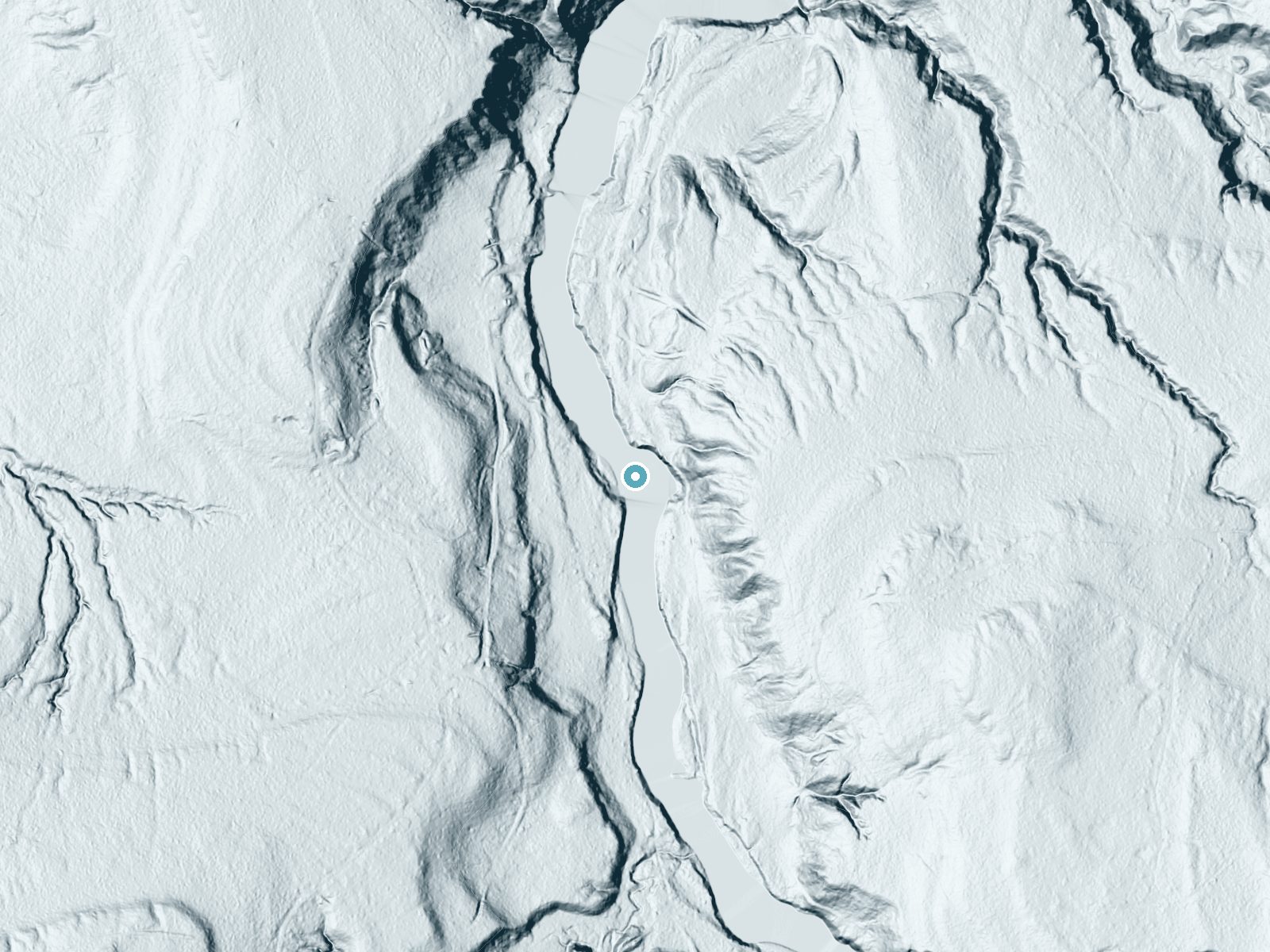 LiDAR bare-earth terrain around Lepisto Falls near Wakefield, Michigan, showing about 59 feet of drop, a long cascade, facing west