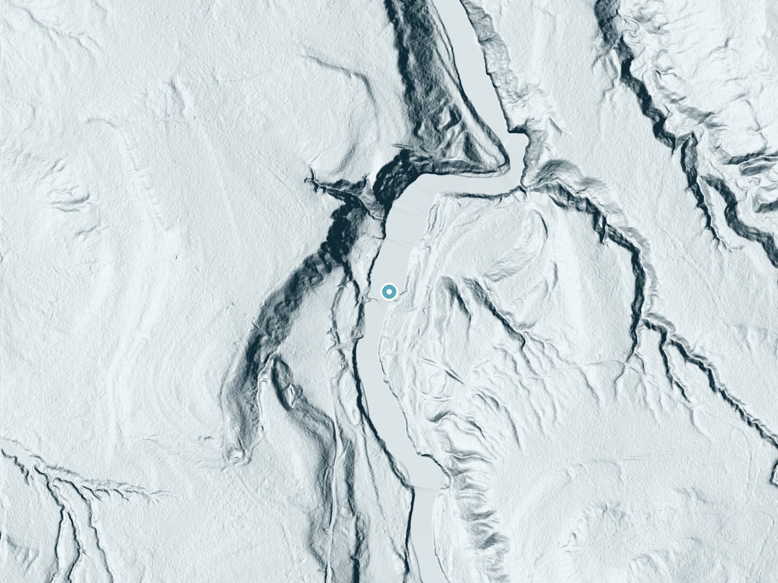 LiDAR bare-earth terrain around Iagoo Falls near Wakefield, Michigan, showing about 31 feet of drop, a long cascade, facing north