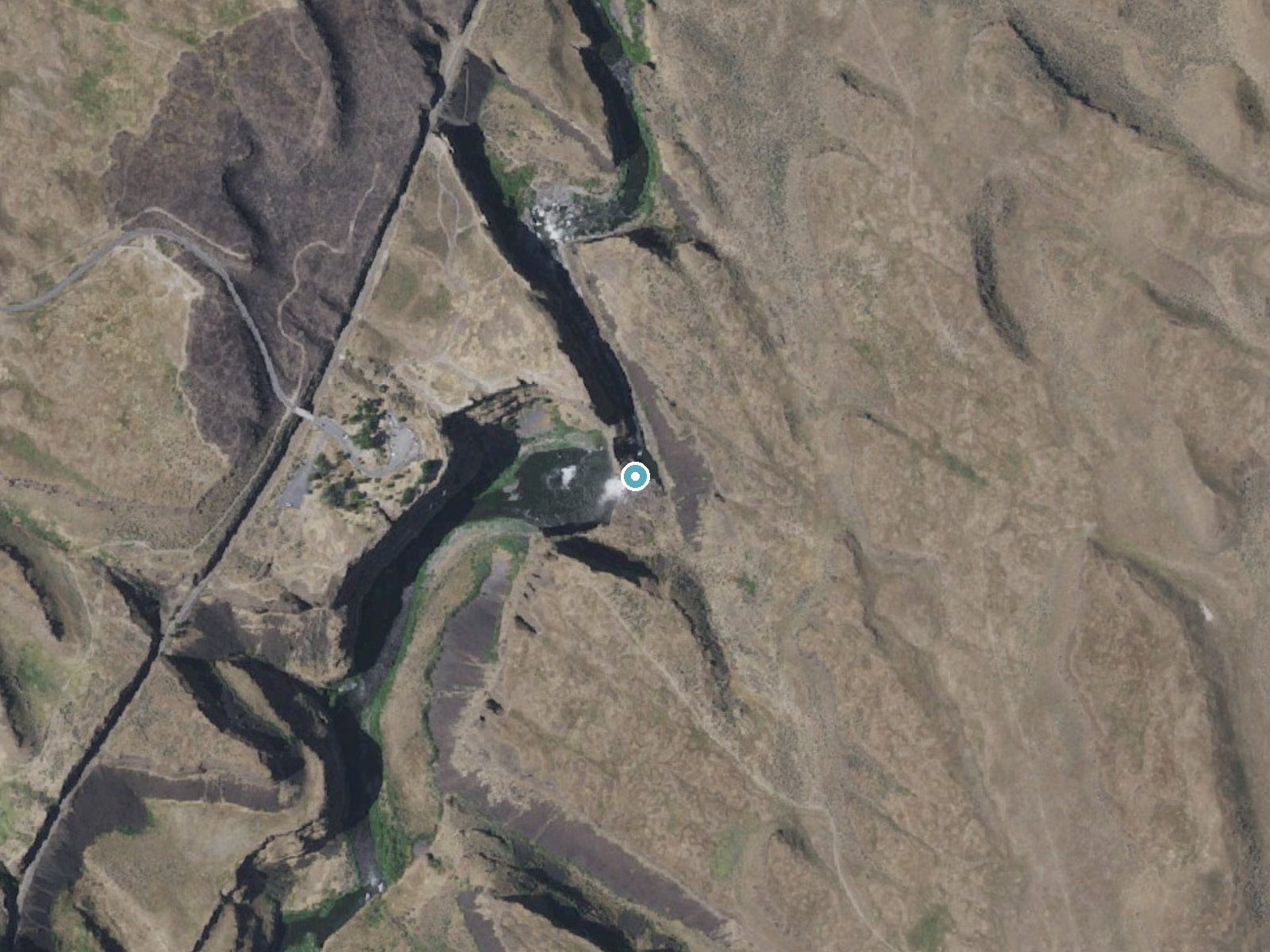 Aerial photo of the same ground around Palouse Falls near Washtucna, Washington, for comparison with the lidar view