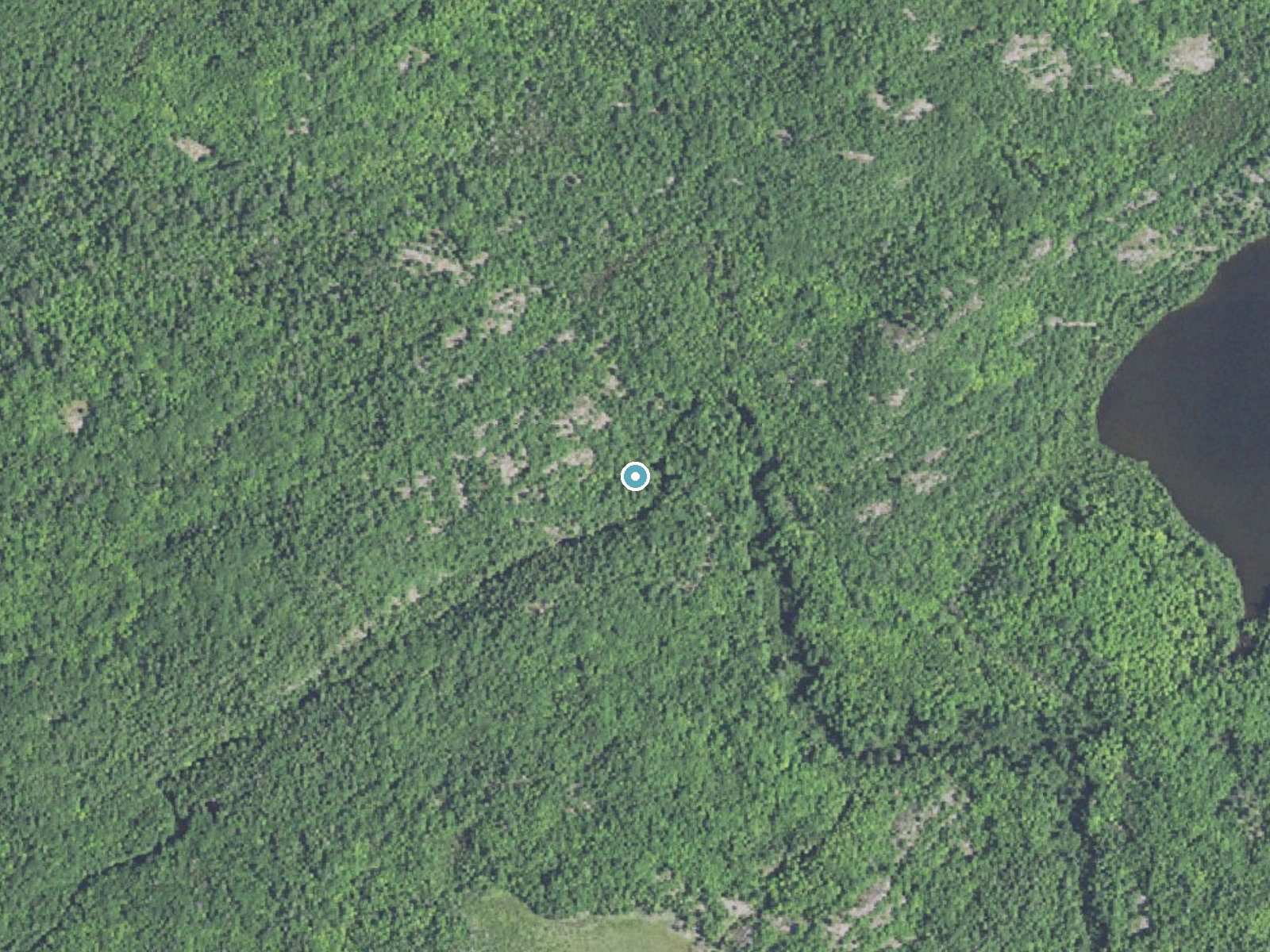 Aerial photo of the same ground around Little Garlic Falls near Negaunee, Michigan, for comparison with the lidar view
