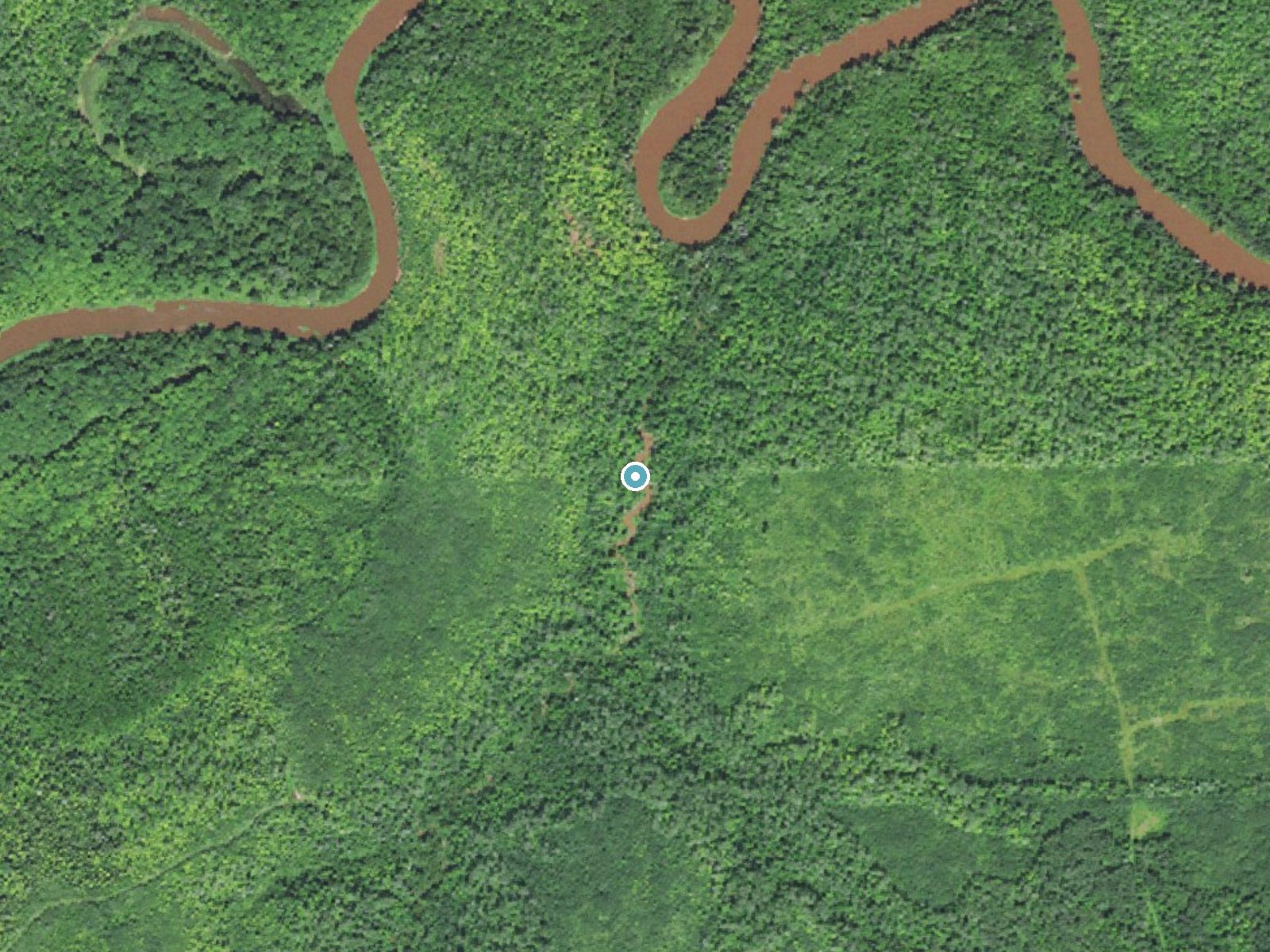 Aerial photo of the same ground around Sandstone Falls near Ewen, Michigan, for comparison with the lidar view