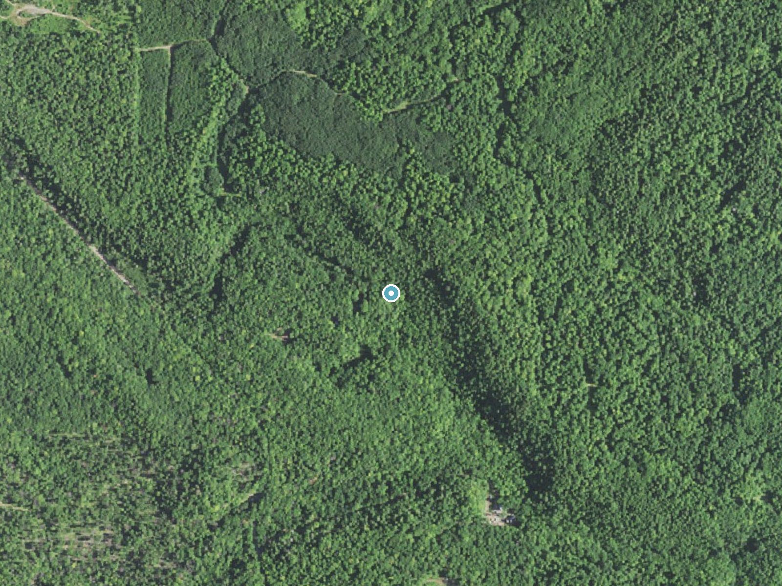 Aerial photo of the same ground around Big Garlic River Falls near Big Bay, Michigan, for comparison with the lidar view
