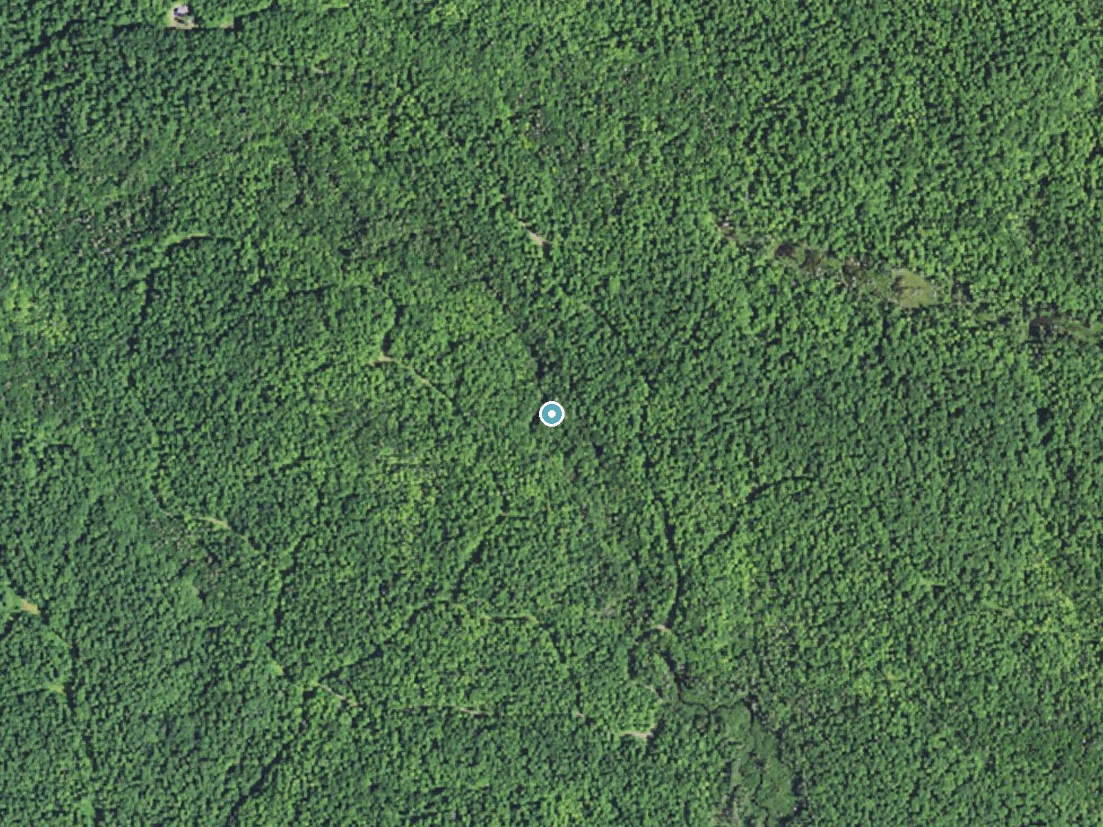 Aerial photo of the same ground around Upper Silver River Falls near L'Anse, Michigan, for comparison with the lidar view