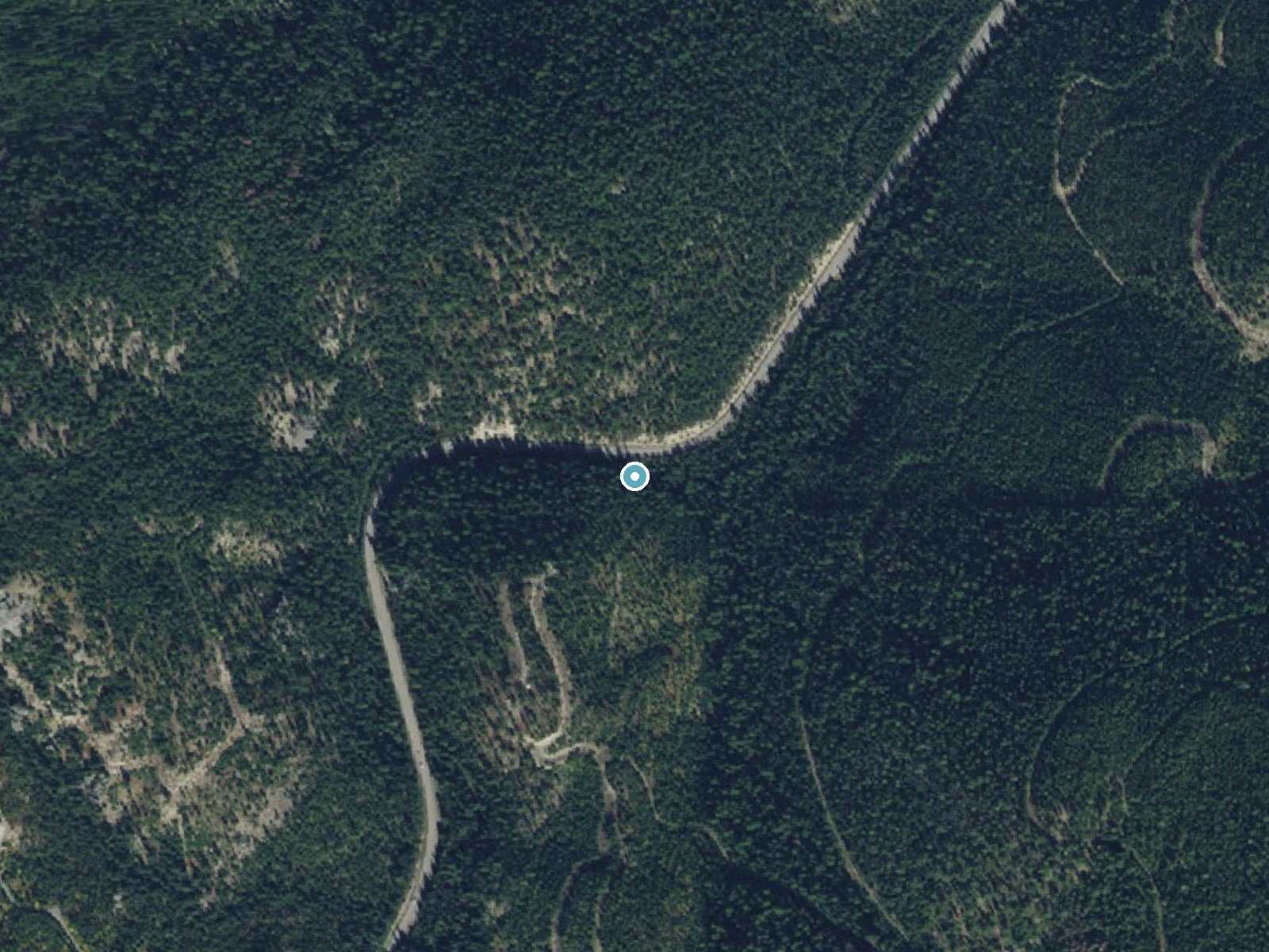 Aerial photo of the same ground around Snowshoe Falls near Cyr, Montana, for comparison with the lidar view
