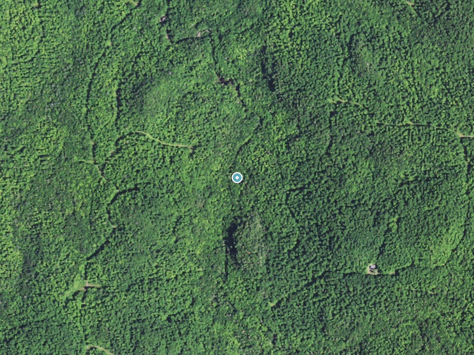 Aerial view of the ground around Upper Silver Falls near L'Anse, Michigan