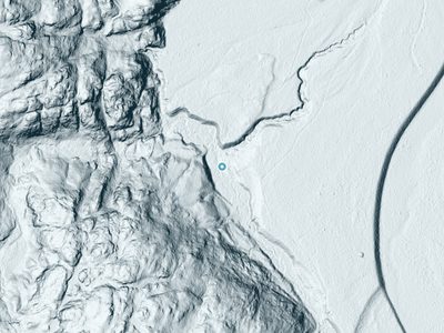 LiDAR terrain view around Mulligan Falls in Michigan, about 53 feet of drop
