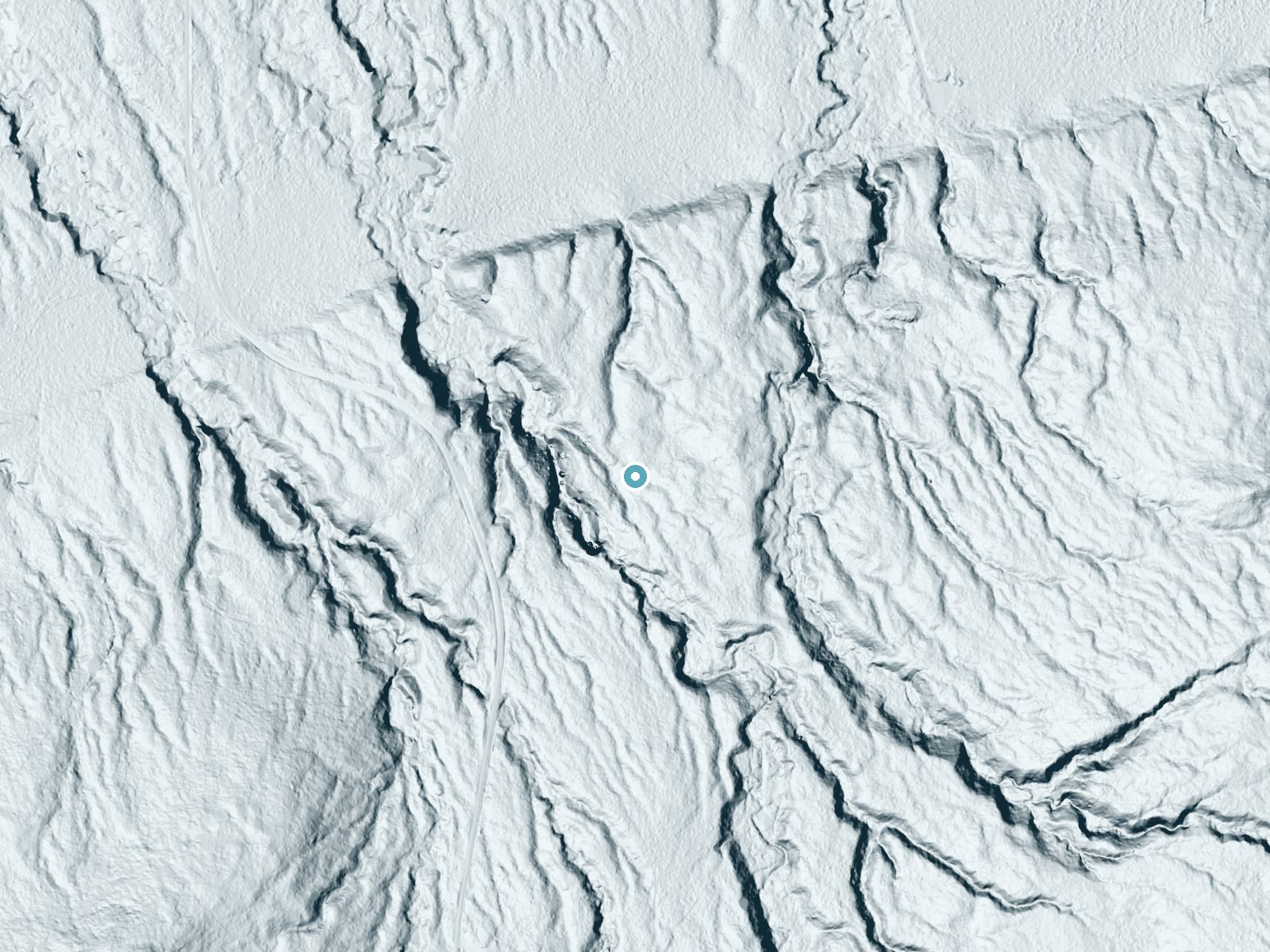 LiDAR bare-earth terrain around Little Trap Falls near White Pine, Michigan, showing about 52 feet of drop, a long cascade, facing northwest