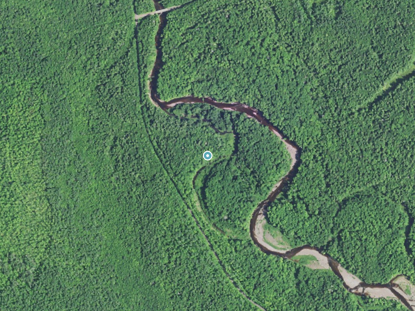 Aerial photo of the same ground around Nawadaha Falls near Ramsay, Michigan, for comparison with the lidar view
