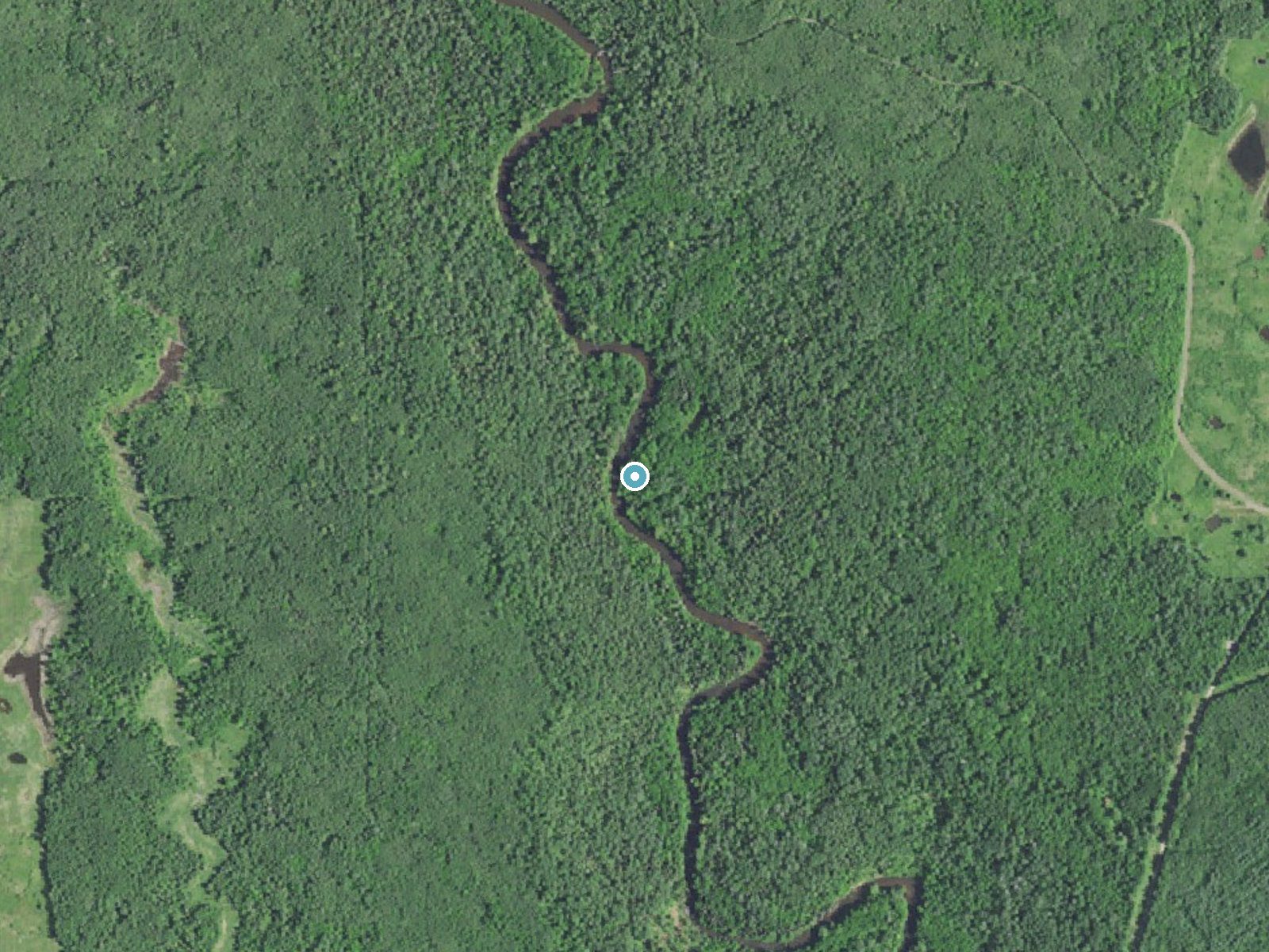Aerial photo of the same ground around Shale Falls near Brule, Wisconsin, for comparison with the lidar view