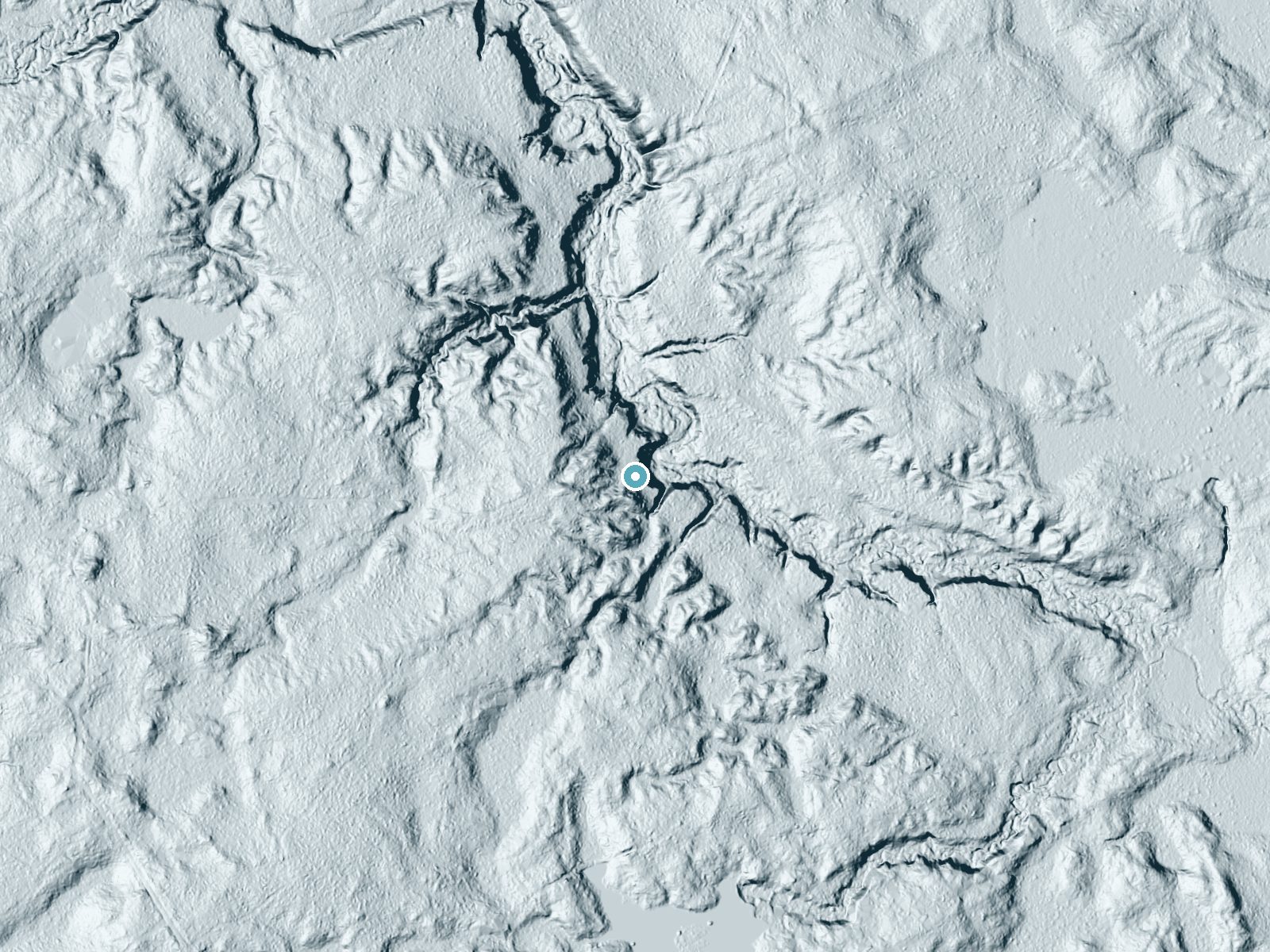 LiDAR bare-earth terrain around Vista Falls near Mass City, Michigan, showing about 56 feet of drop, a long cascade, facing northeast
