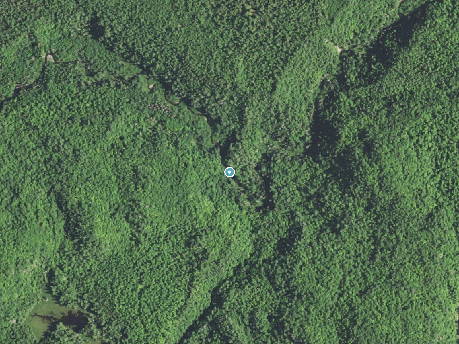 Aerial photo of the same ground around Pinnacle Falls near Big Bay, Michigan, for comparison with the lidar view