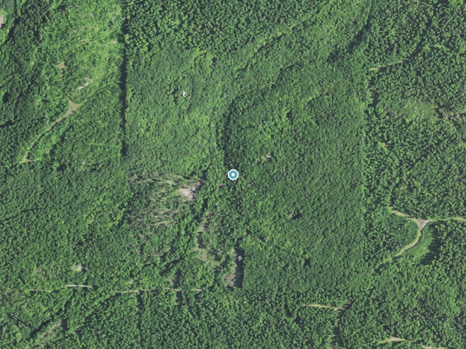 Aerial photo of the same ground around Big Pup Falls near Big Bay, Michigan, for comparison with the lidar view