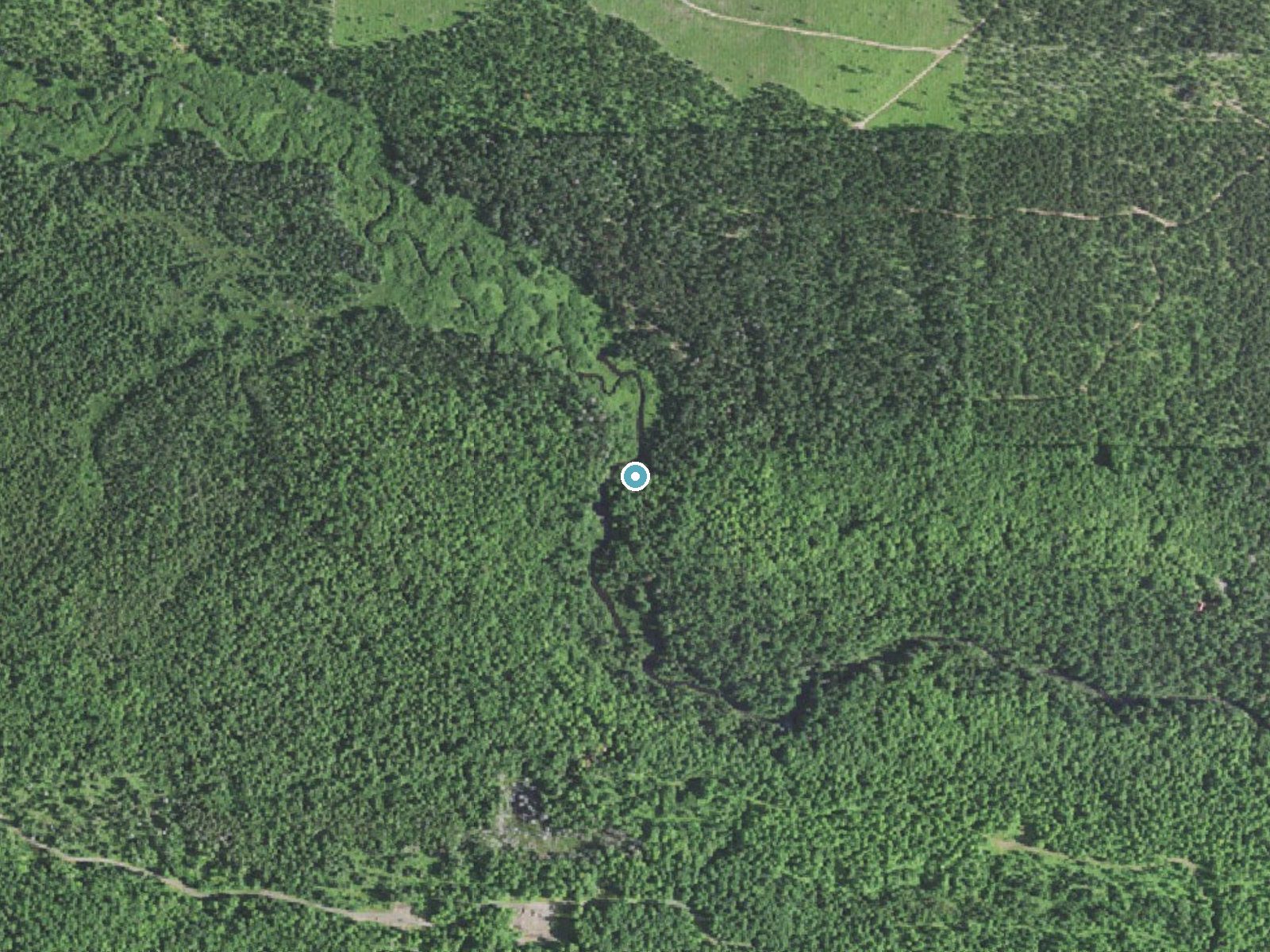Aerial photo of the same ground around Wylie Falls near Big Bay, Michigan, for comparison with the lidar view
