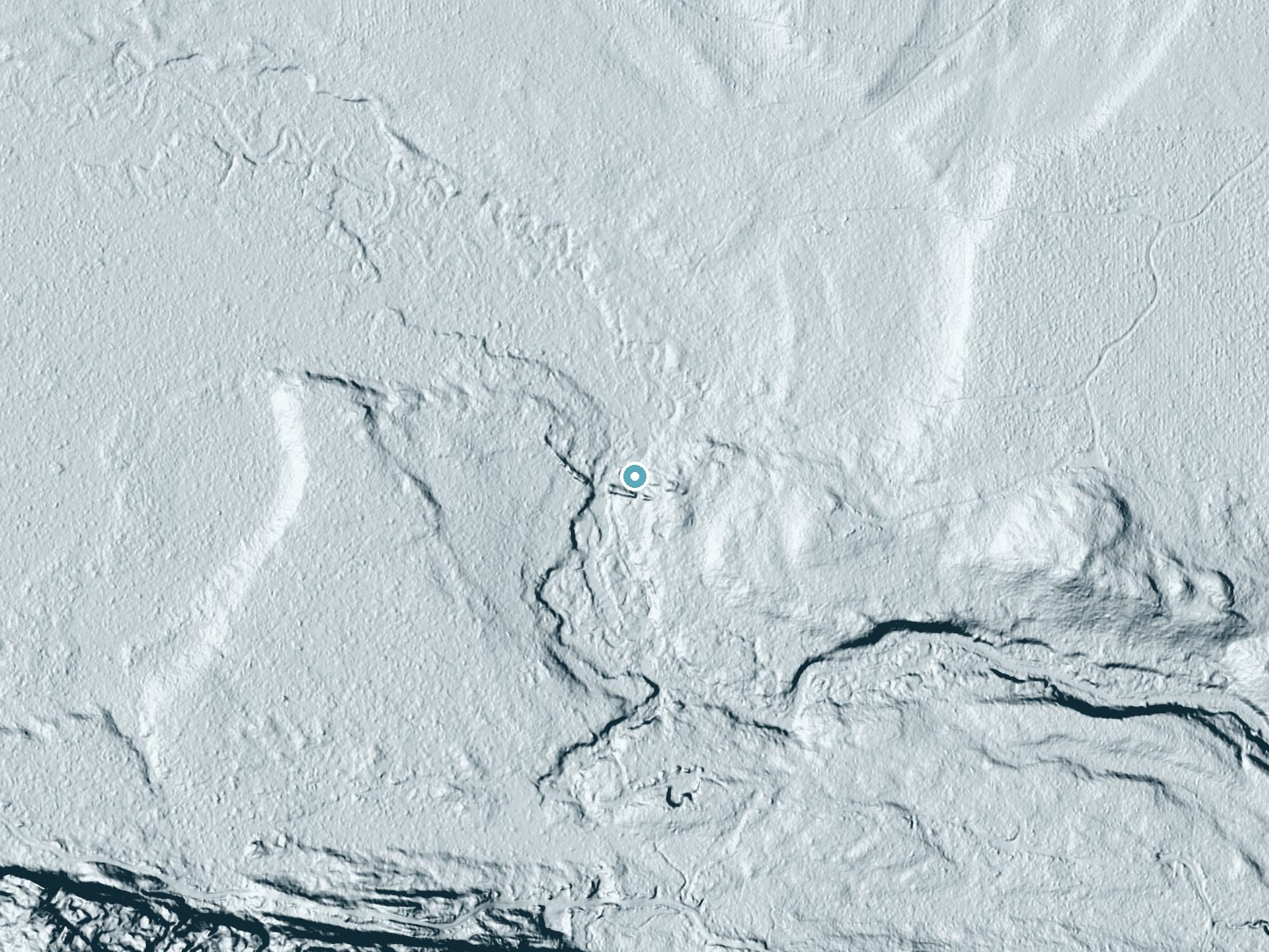 LiDAR bare-earth terrain around Wylie Falls near Big Bay, Michigan, showing about 22 feet of drop, a long cascade, facing northwest