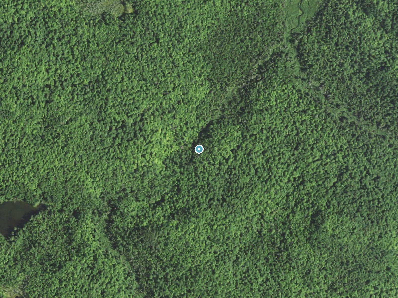 Aerial photo of the same ground around West Branch Yellow Dog Falls near Michigamme, Michigan, for comparison with the lidar view
