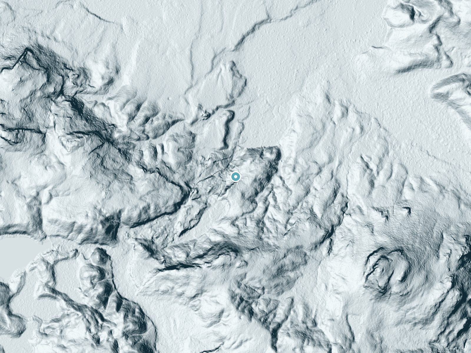 LiDAR bare-earth terrain around West Branch Yellow Dog Falls near Michigamme, Michigan, showing about 104 feet of drop, a long cascade, facing north