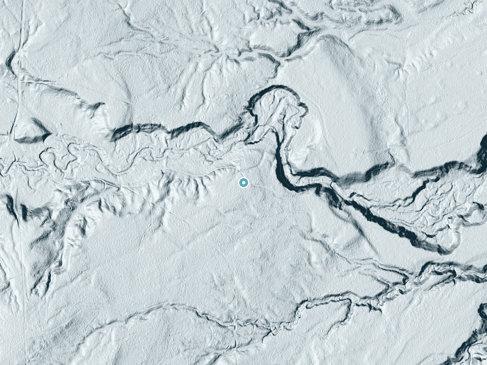 LiDAR bare-earth terrain around Hogger Falls near Pelkie, Michigan, showing about 21 feet of drop, a long cascade, facing northeast