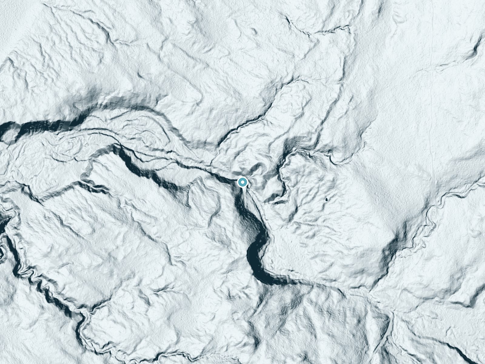 LiDAR bare-earth terrain around Greenstone Falls near White Pine, Michigan, showing about 94 feet of drop, a steep tiered drop, facing west