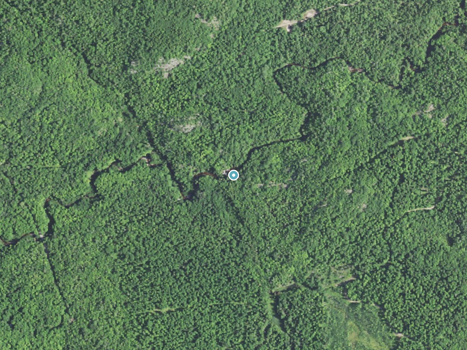 Aerial photo of the same ground around Yellow Dog River Falls near Big Bay, Michigan, for comparison with the lidar view