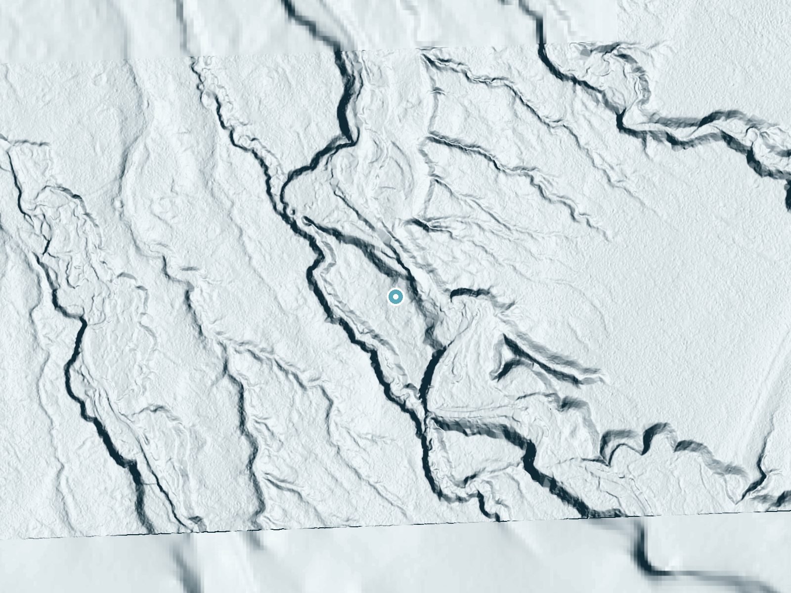 LiDAR bare-earth terrain around Explorers Falls near White Pine, Michigan, showing about 72 feet of drop, a steep tiered drop, facing northeast