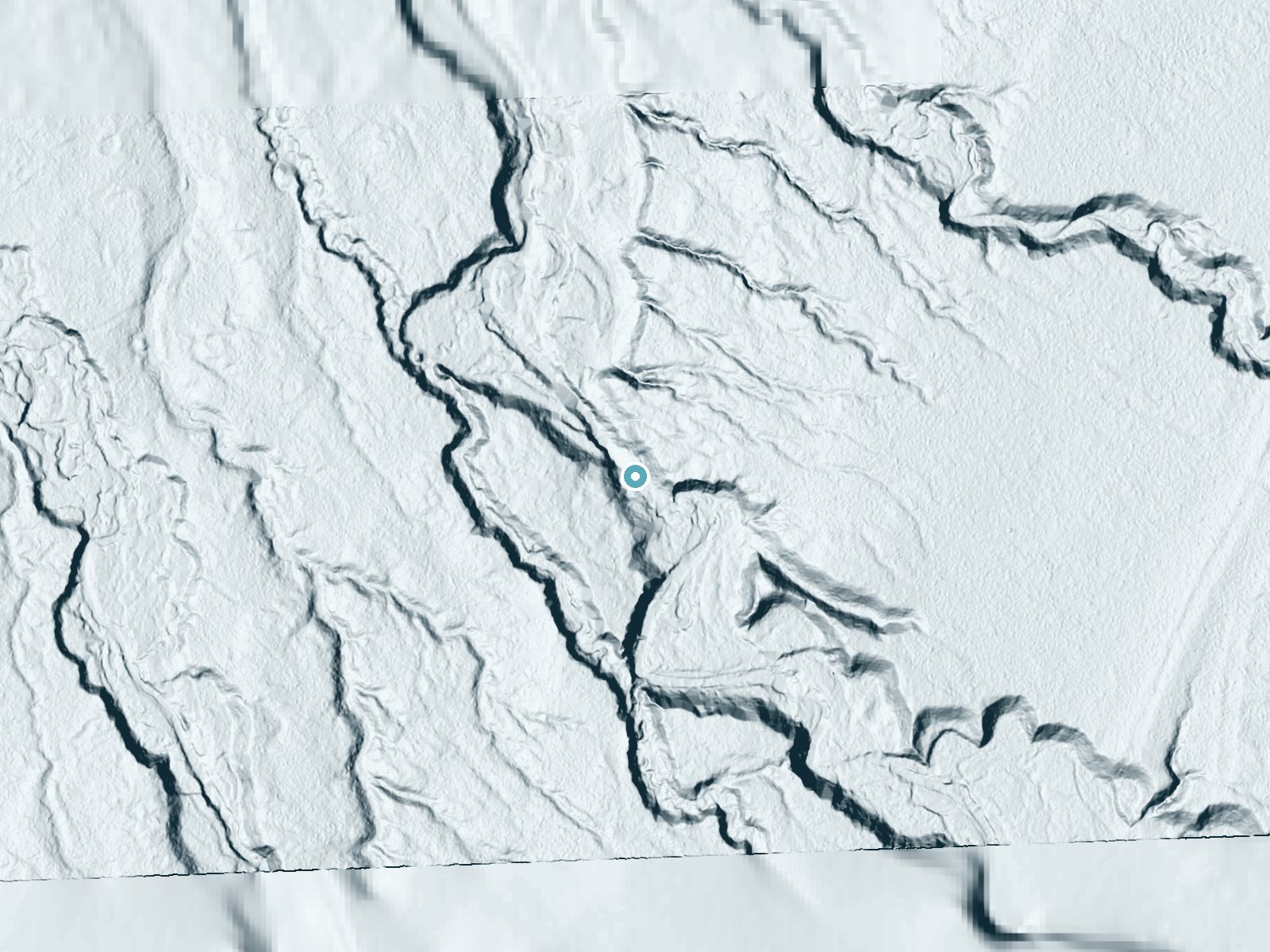 LiDAR bare-earth terrain around Trappers Falls near White Pine, Michigan, showing about 70 feet of drop, a long cascade, facing northwest