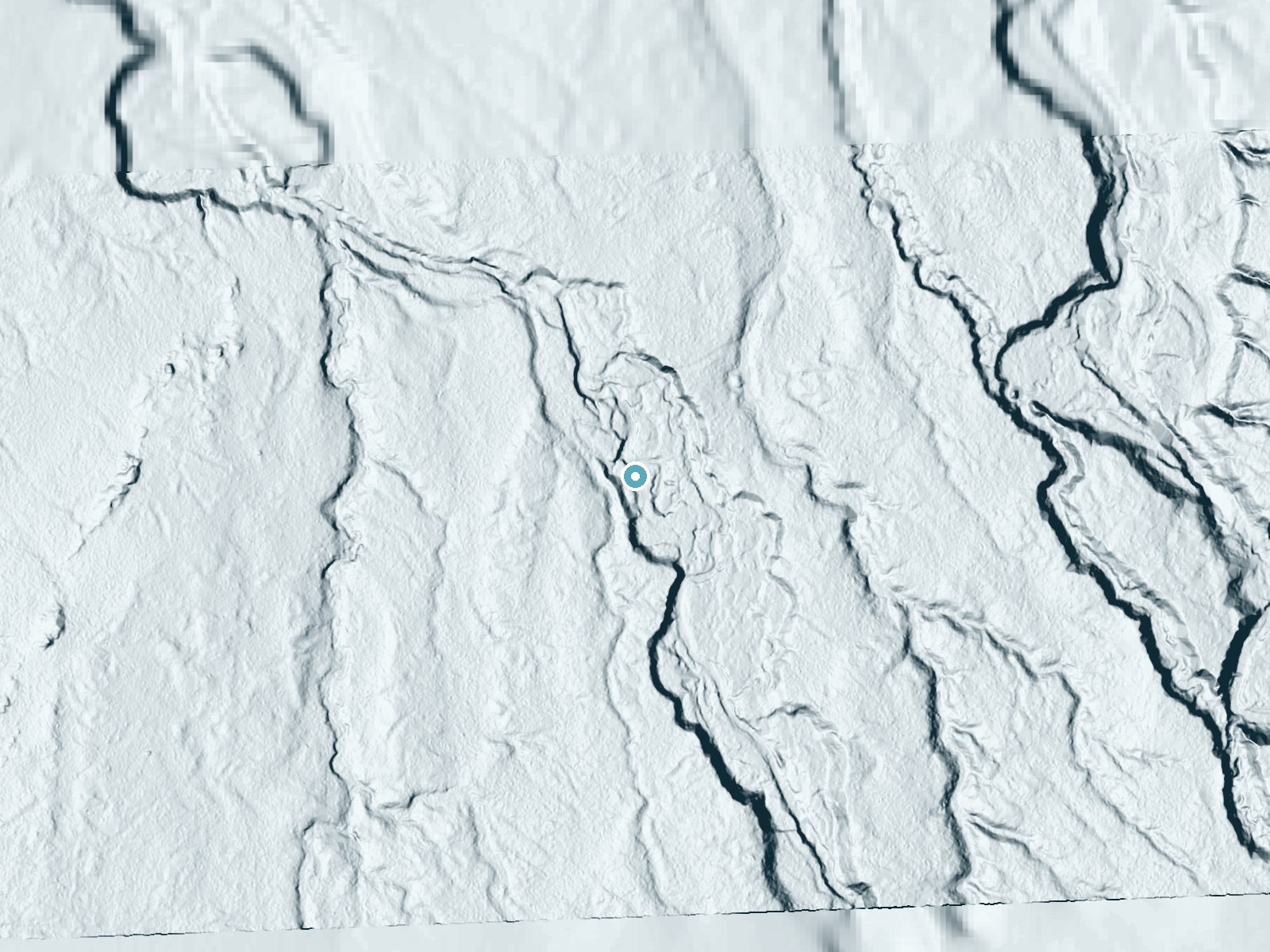 LiDAR bare-earth terrain around Pinkerton Falls near White Pine, Michigan, showing about 29 feet of drop, a long cascade, facing northeast