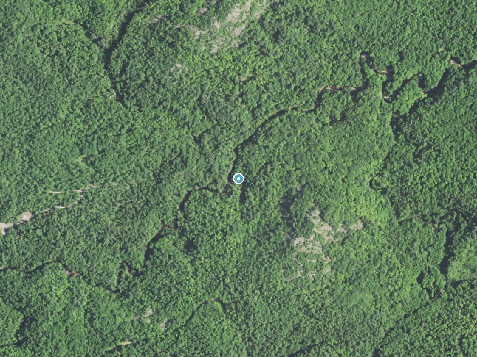 Aerial photo of the same ground around Bushy Creek Falls near Big Bay, Michigan, for comparison with the lidar view