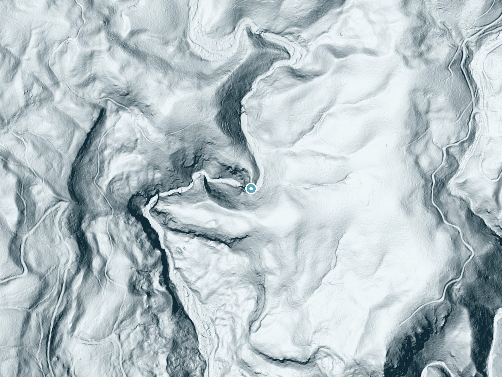 LiDAR bare-earth terrain around Elk Creek Falls near Elk River, Idaho, showing about 244 feet of drop, a steep tiered drop, facing northwest