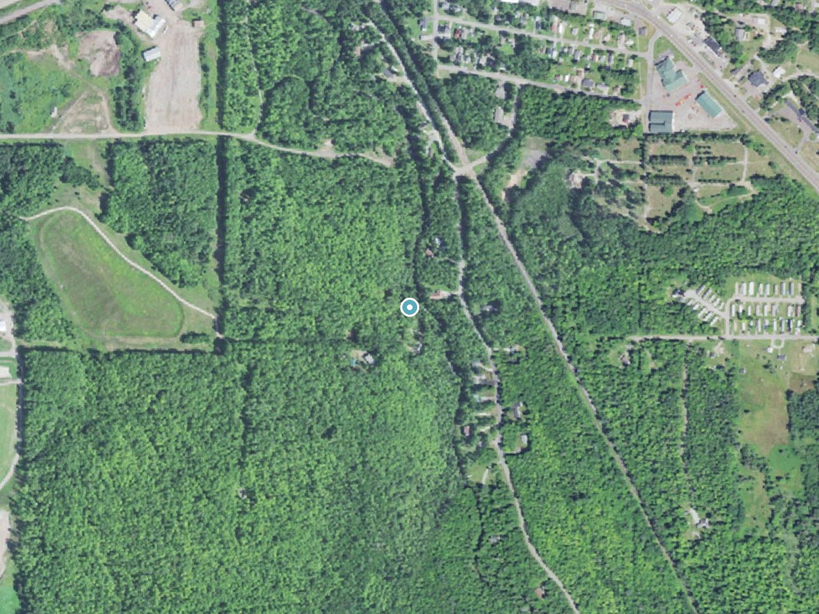 Aerial photo of the same ground around Middle Falls River Falls near L'Anse, Michigan, for comparison with the lidar view