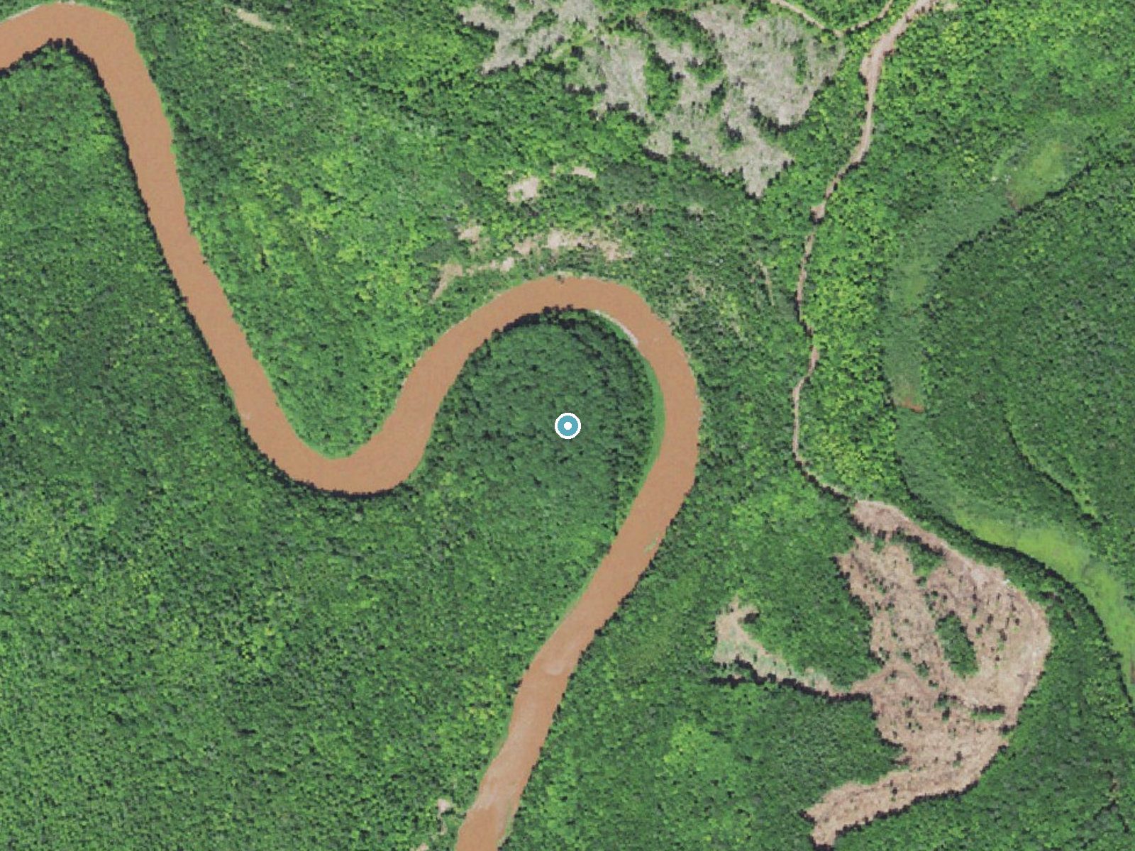 Aerial photo of the same ground around Irish Rapid Falls near Rockland, Michigan, for comparison with the lidar view